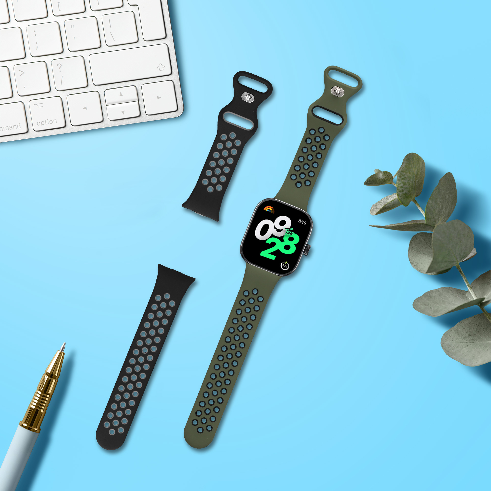 kwmobile řemínek k hodinkám Redmi Watch 4 - černá / šedá / tmavě zelená / černá