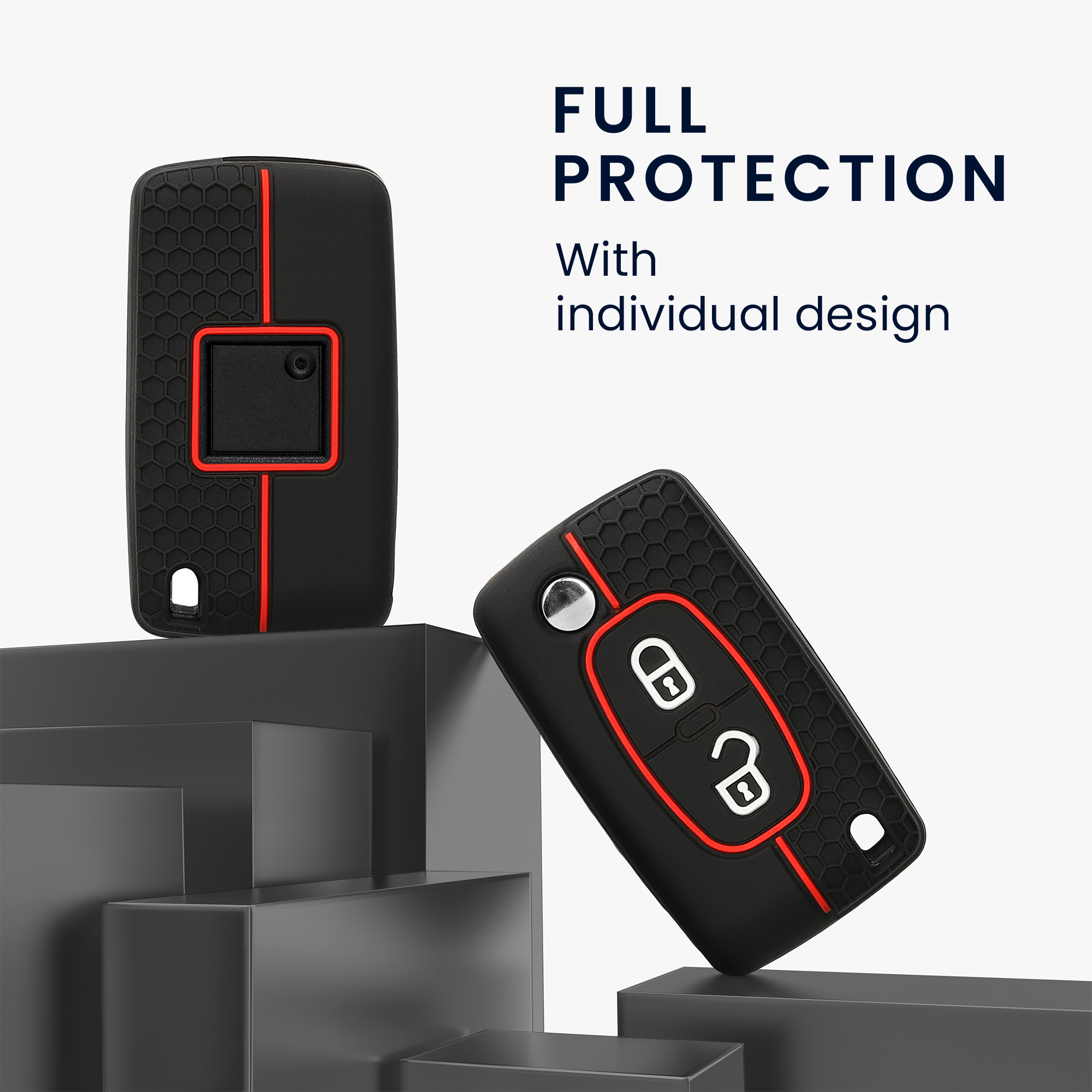 Pouzdro na klíč od auta Peugeot Citroen 2 Button Car Flip kwmobile - černá / červená
