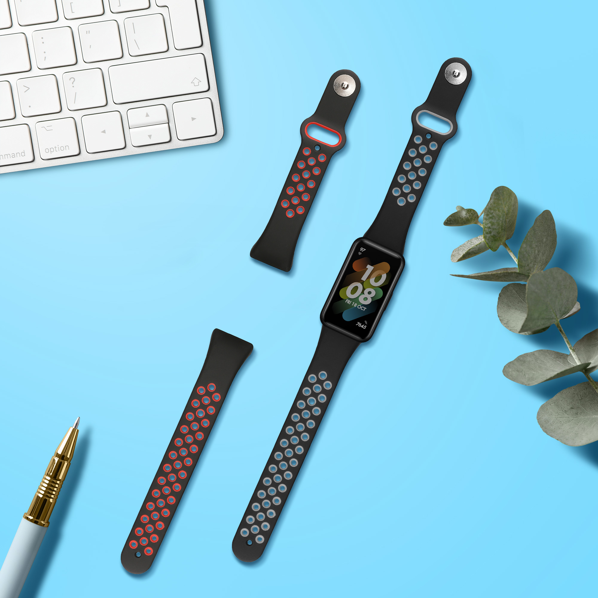 Sada řemínků na chytré hodinky Huawei Band 6 / 6 Pro / Honor Band 7 / 6 2 ks černo-šedo-černo-červené