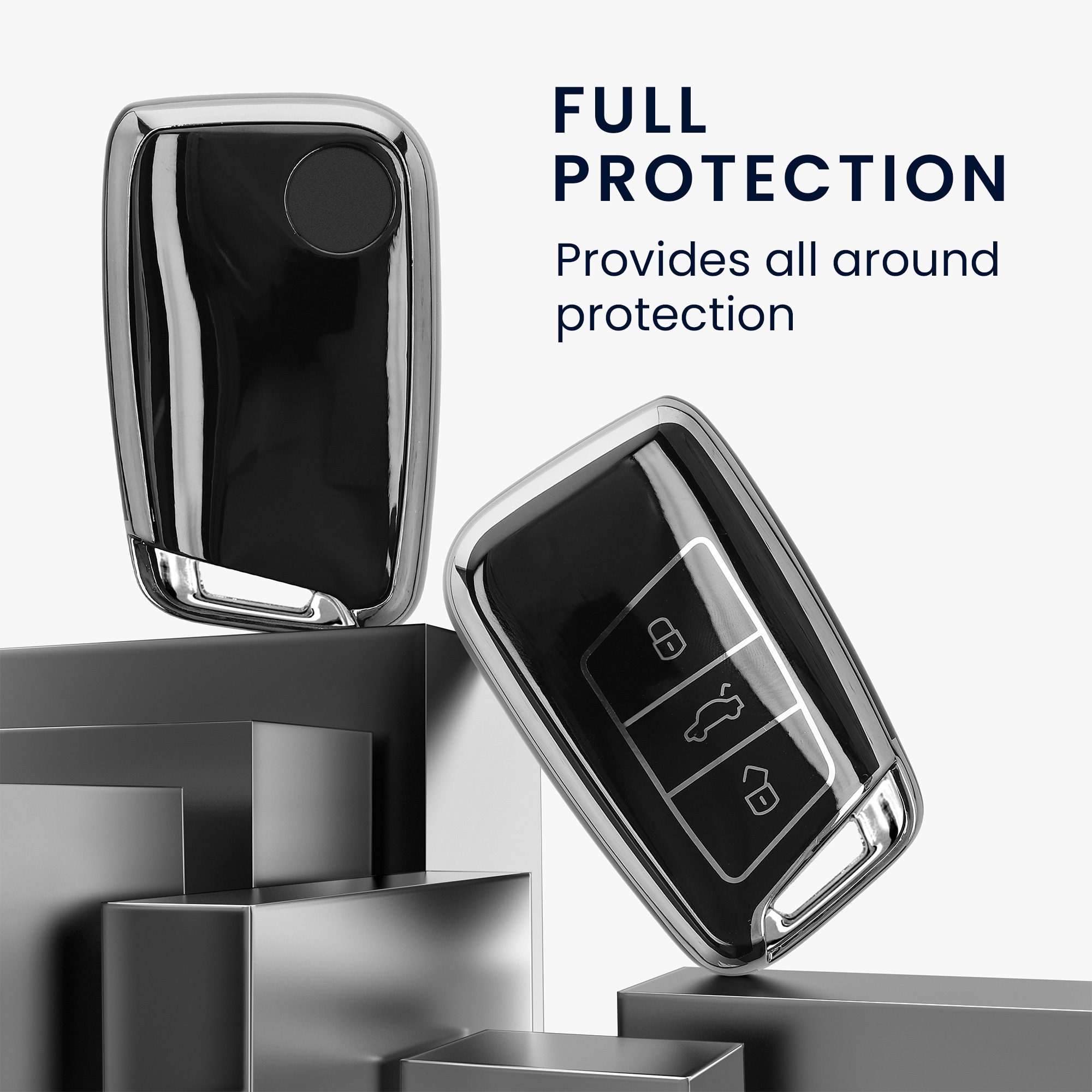 Obal na klíč pro VW klíč se 3 tlačítky (Keyless Go), lehké TPU s protiskluzovým povrchem kwmobile ‑ černá / stříbrná