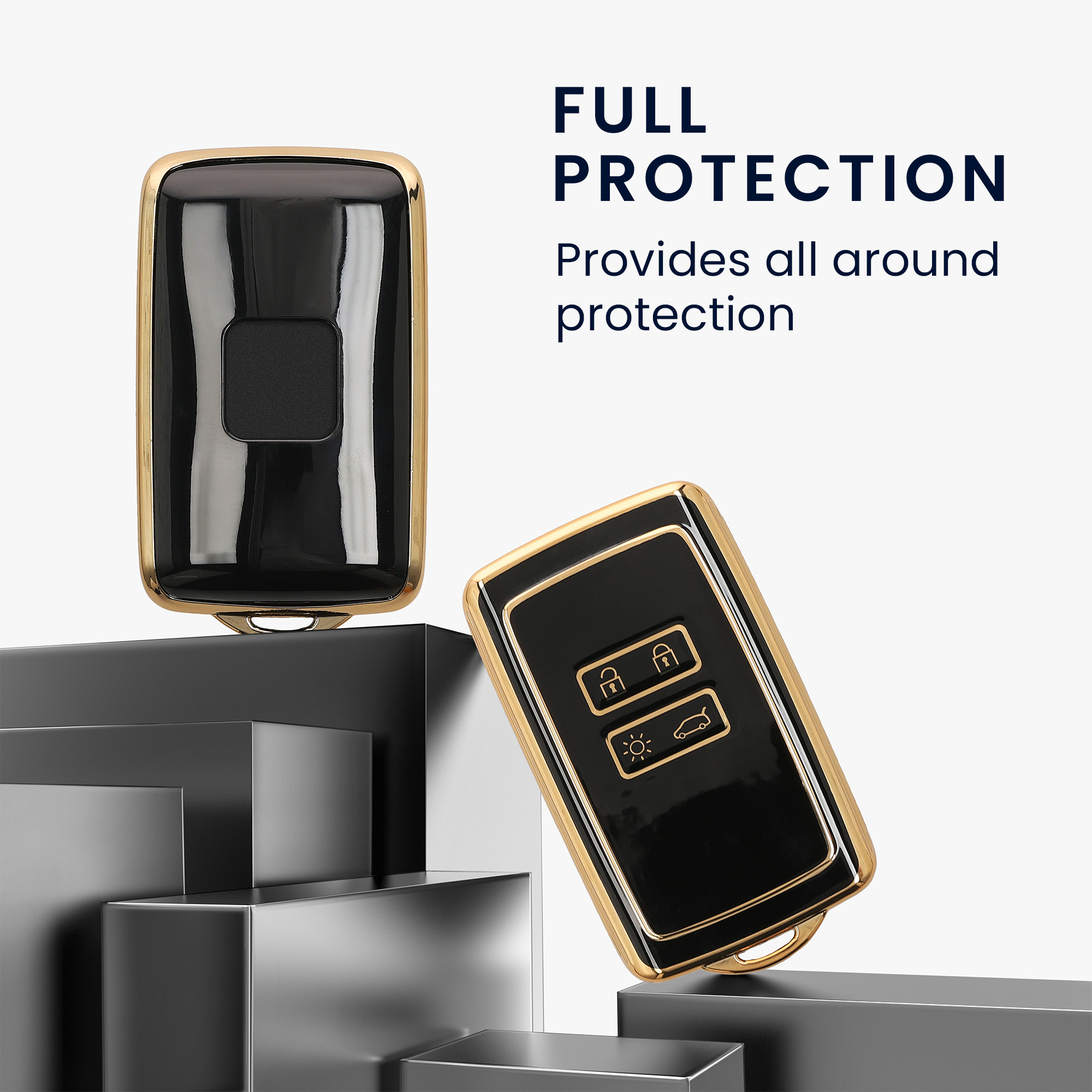 Obal na klíč pro Renault Smart Key se 4 tlačítky (Keyless Go), lehké TPU s protiskluzovým povrchem kwmobile ‑ černá / zlatá