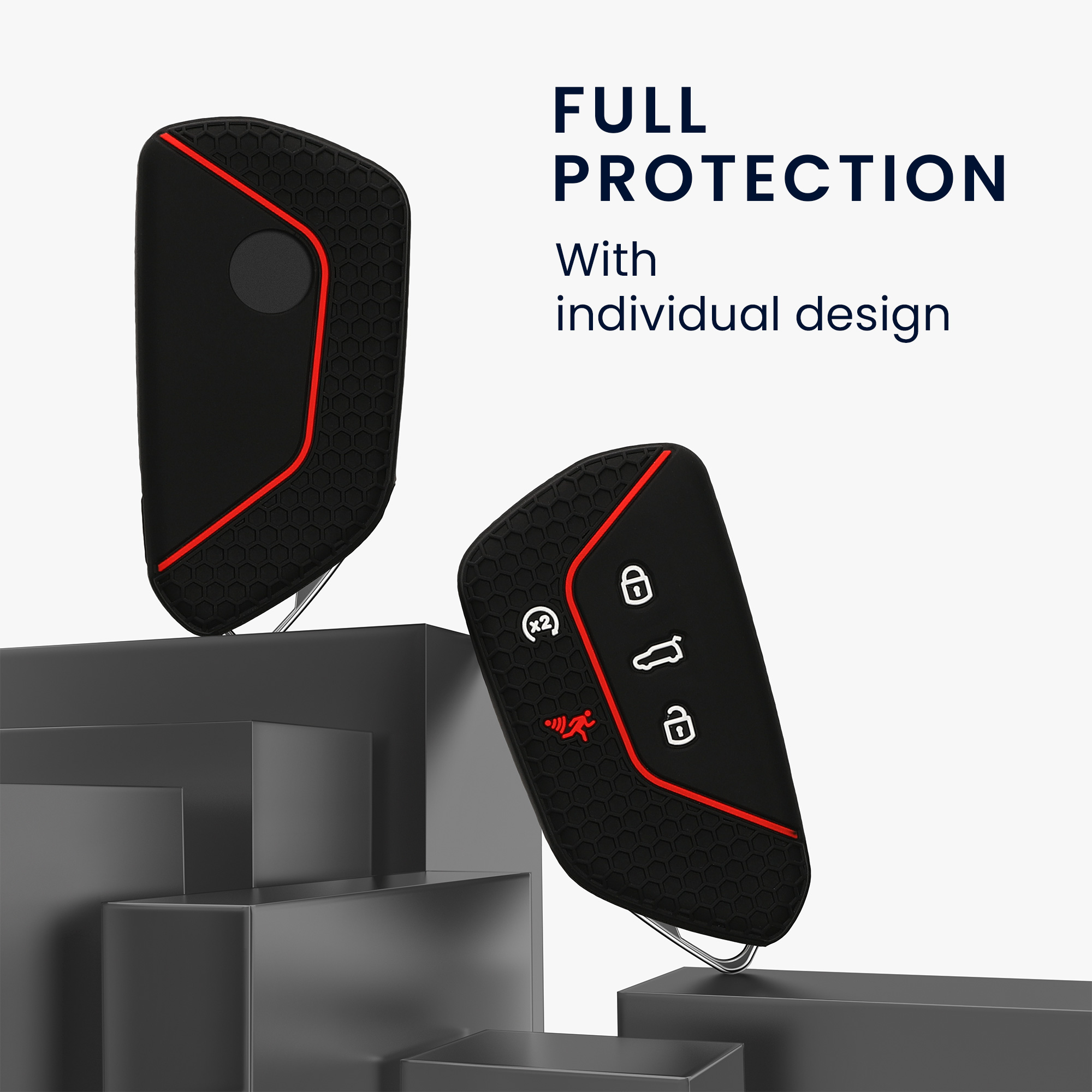 Pouzdro na klíč od auta kwmobile pro VW Golf 8, ID.3/ID.4/ID.5/ID.7, Seat/Škoda/Cupra - černá / červená