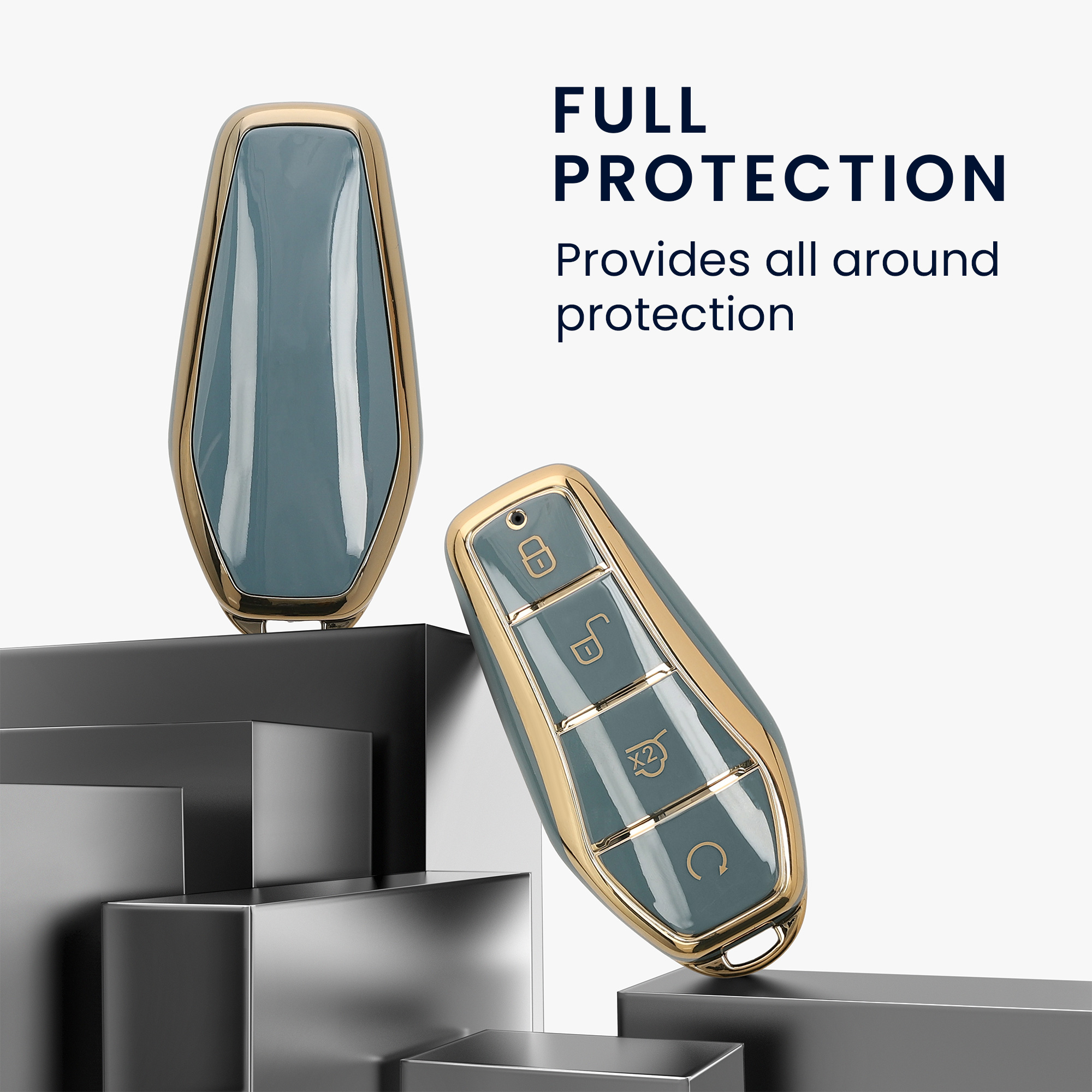 Pevné pouzdro na klíč od auta BYD Atto 3/Sealion/Han Protector modro-zlaté