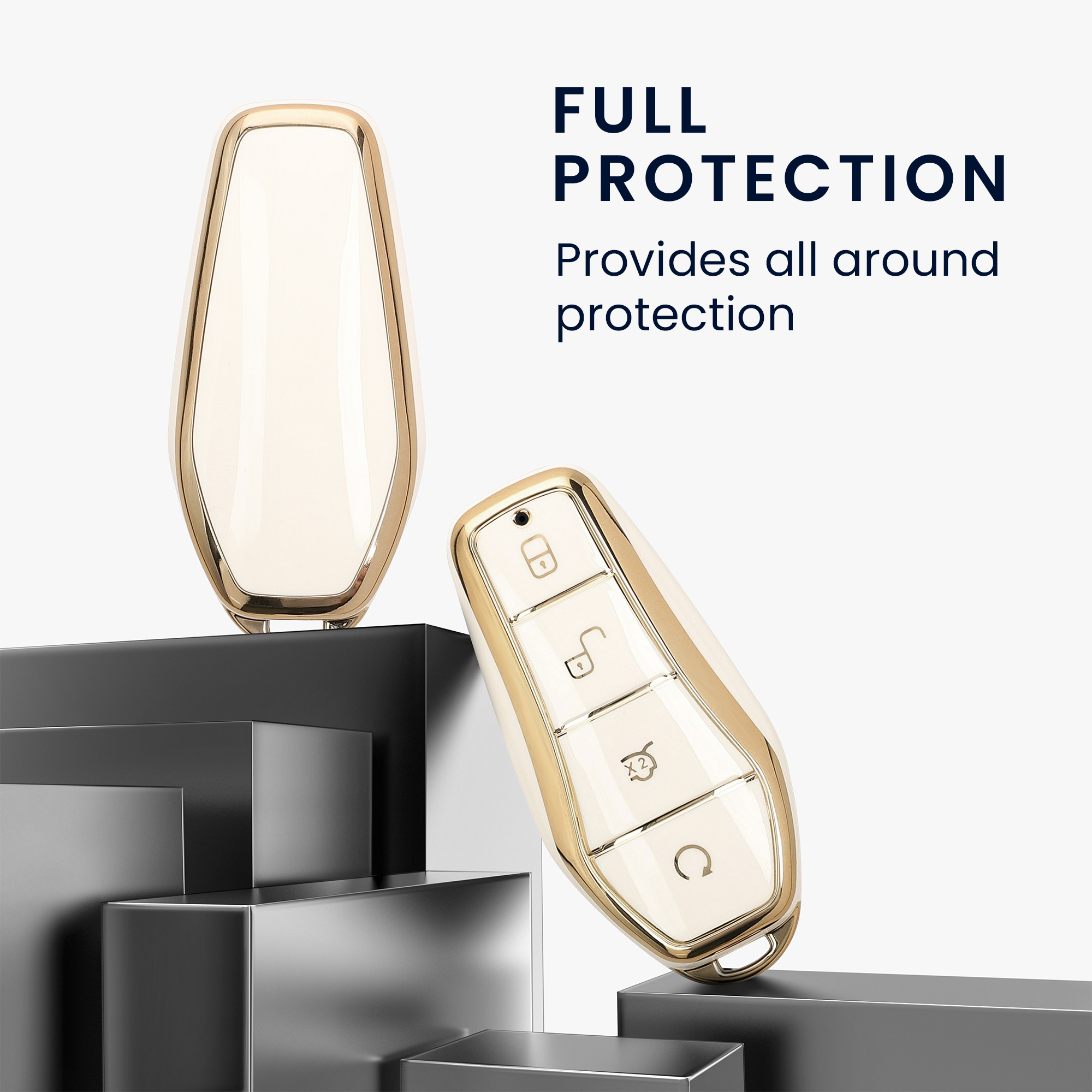 Pevné pouzdro na klíč od auta BYD Atto 3/Sealion/Han Protector bílo-zlaté