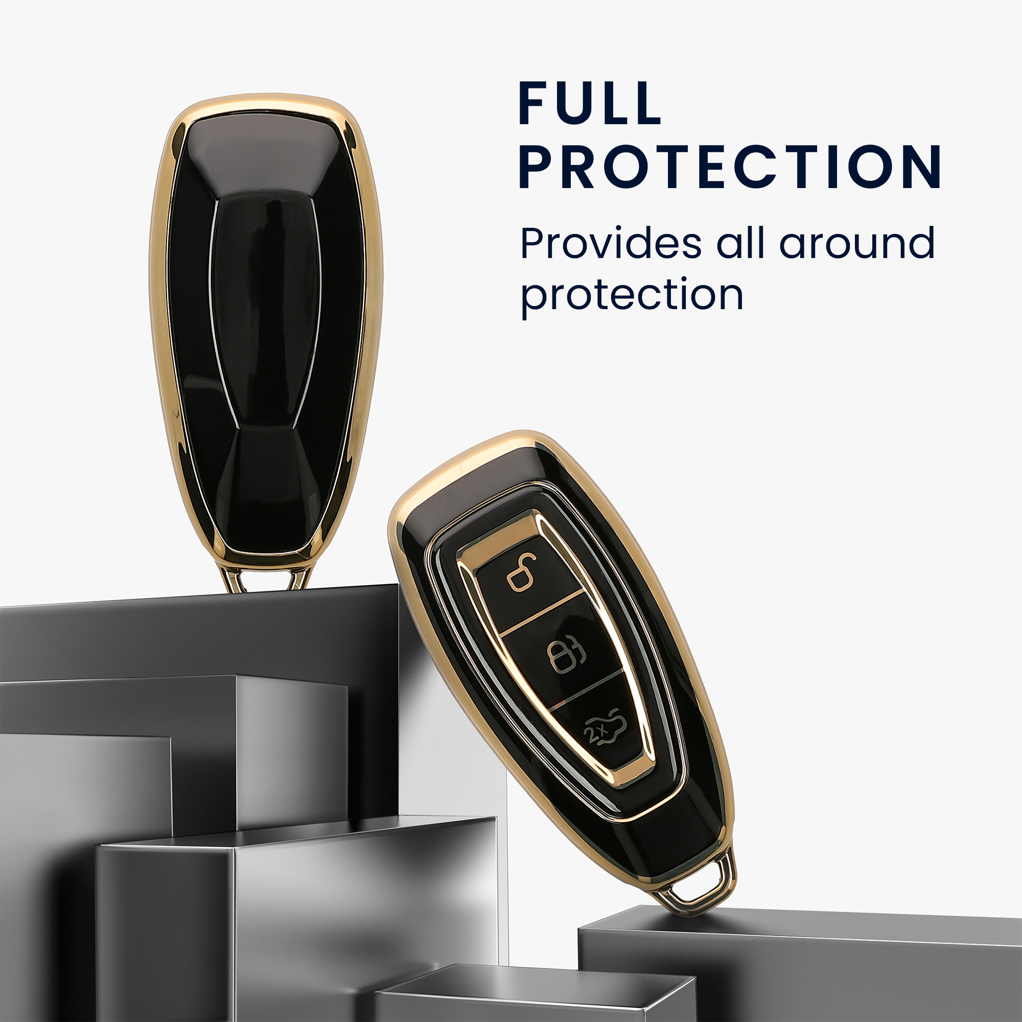 Obal na klíč od auta pro Ford klíč se 3 tlačítky a funkcí Keyless Go kwmobile - černá / zlatá