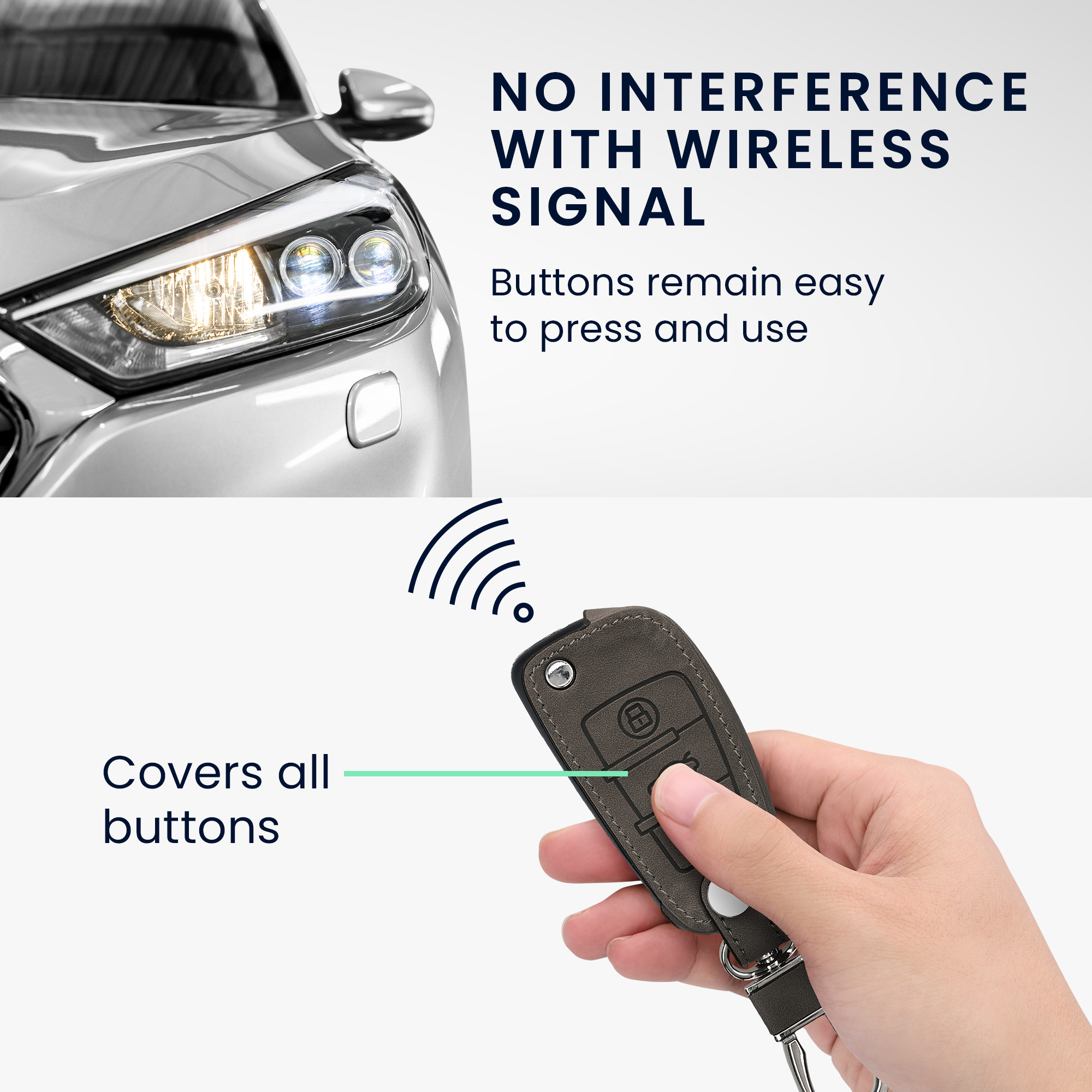 Obal na klíč od auta pro Audi výklopný klíč se 3 tlačítky kwmobile peněženkové z eko kůže - světle šedá