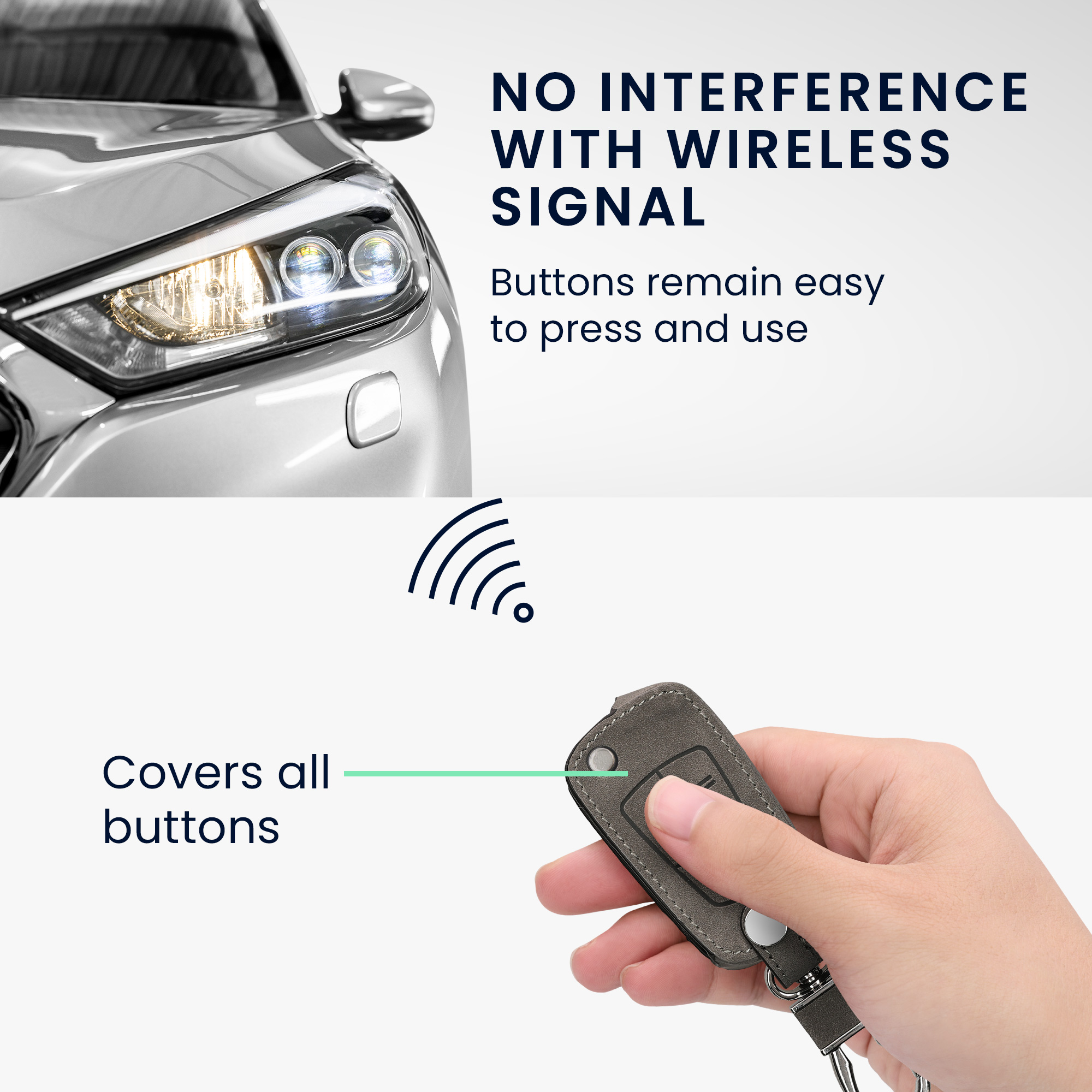 Peněženkový obal ze syntetické kůže na vyklápěcí klíč Opel se 2 tlačítky kwmobile ‑ světle šedá