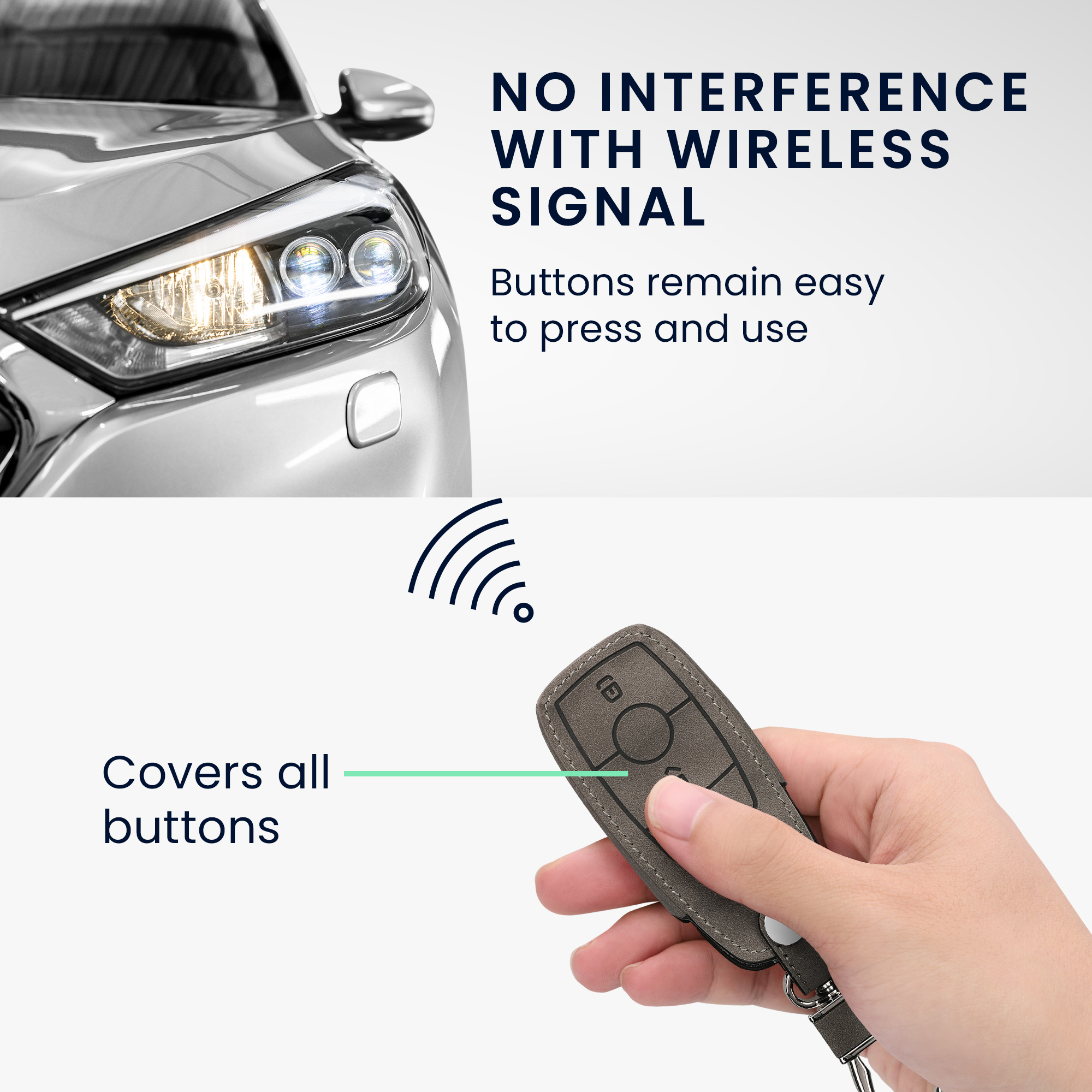 Peněženkový obal ze syntetické kůže na klíč Mercedes-Benz Smart Key (Keyless) kwmobile ‑ světle šedá