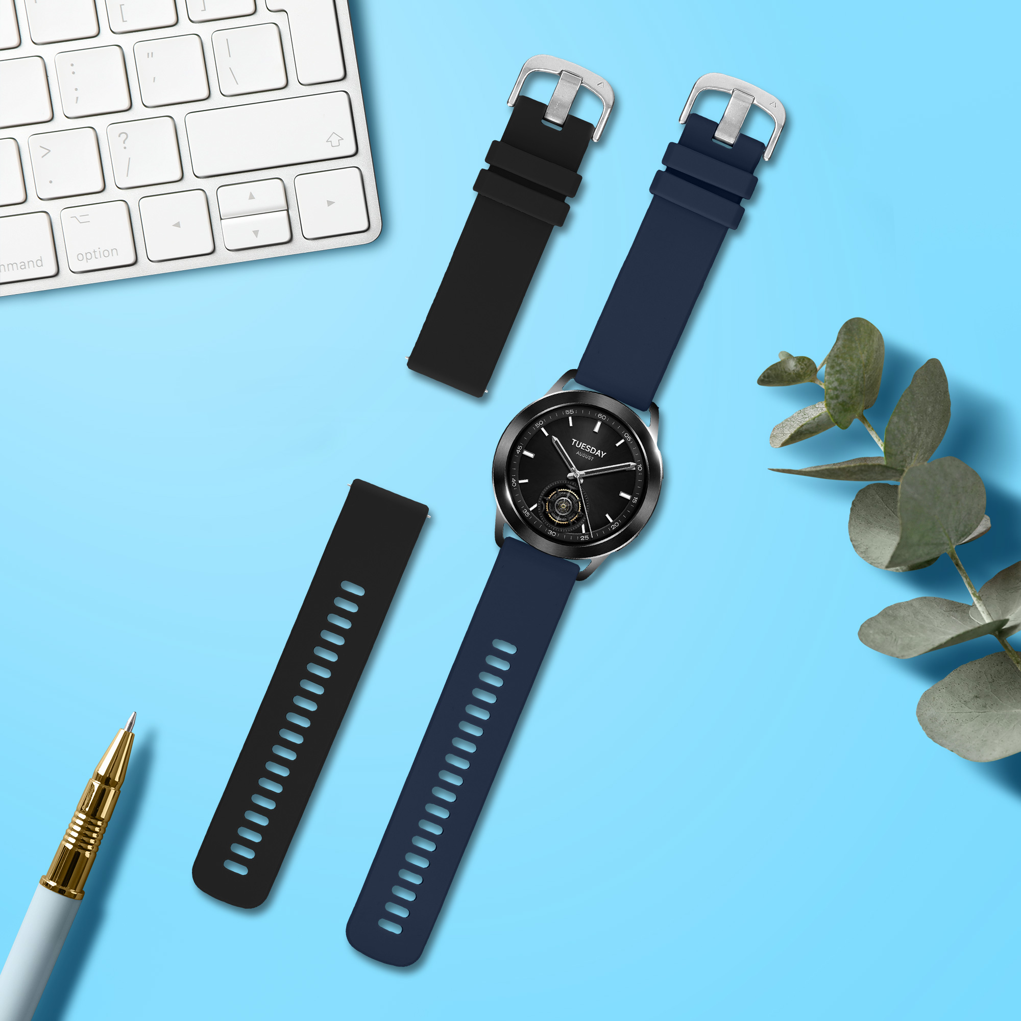 Řemínek na hodinky kwmobile silikonový pro Xiaomi Watch S3, černá / tmavě modrá, 2 ks