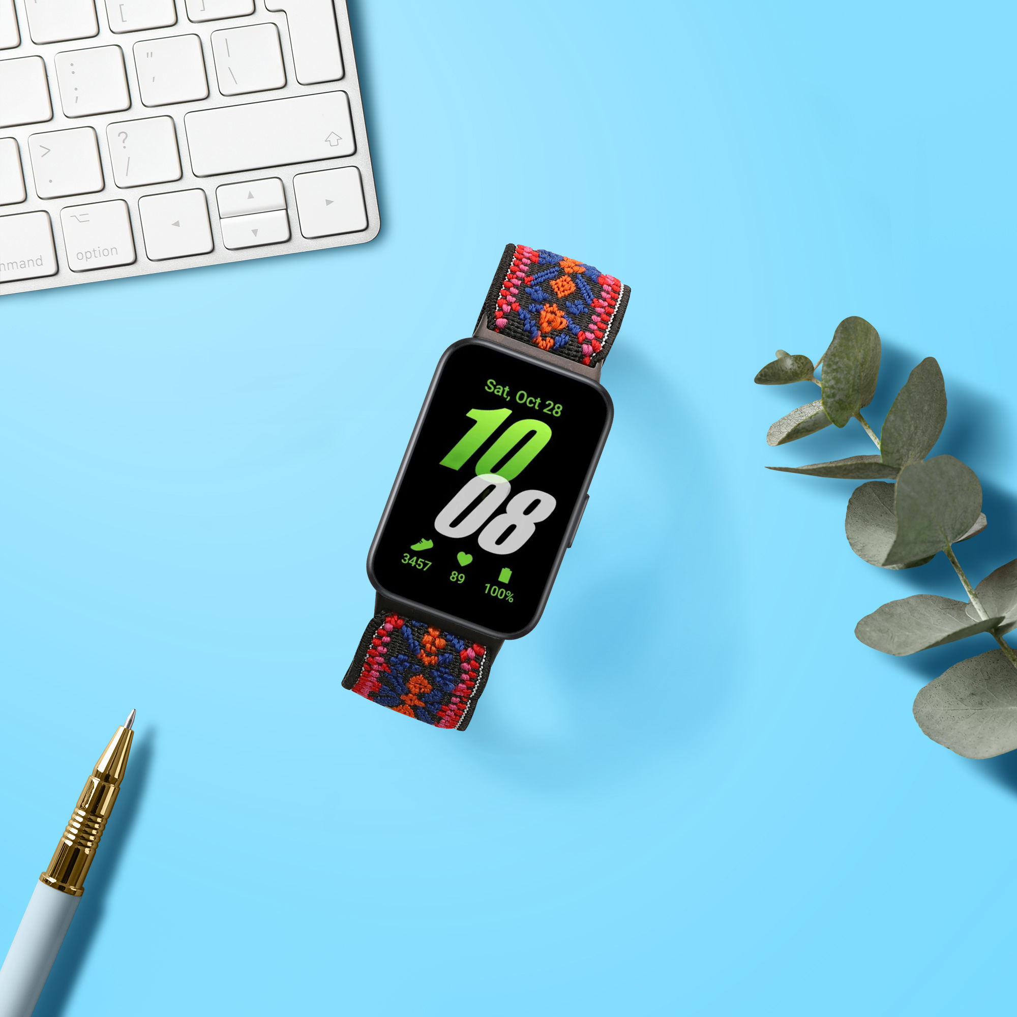 Nylonový řemínek na chytré hodinky Samsung Galaxy Fit 3 kwmobile oranžovo-červeno-modrý