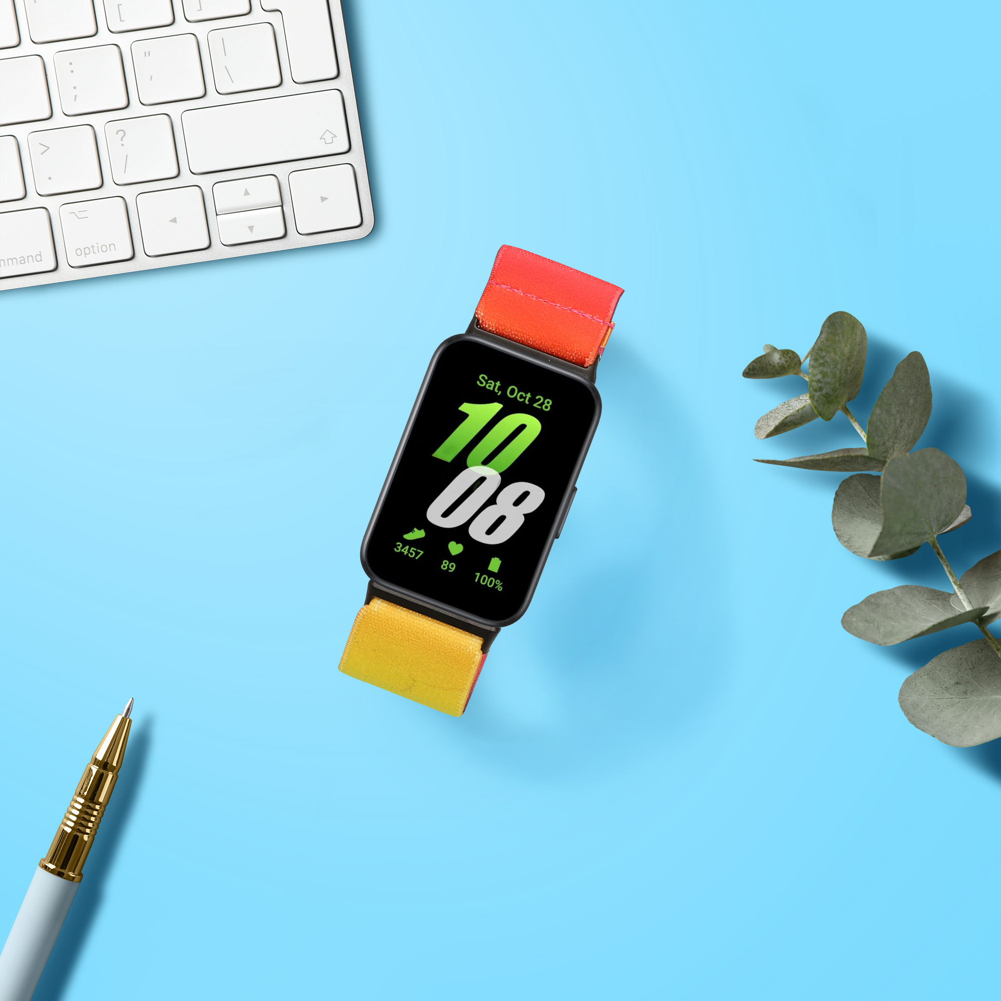 Nylonový řemínek na chytré hodinky Samsung Galaxy Fit 3 kwmobile modro-oranžovo-žlutý