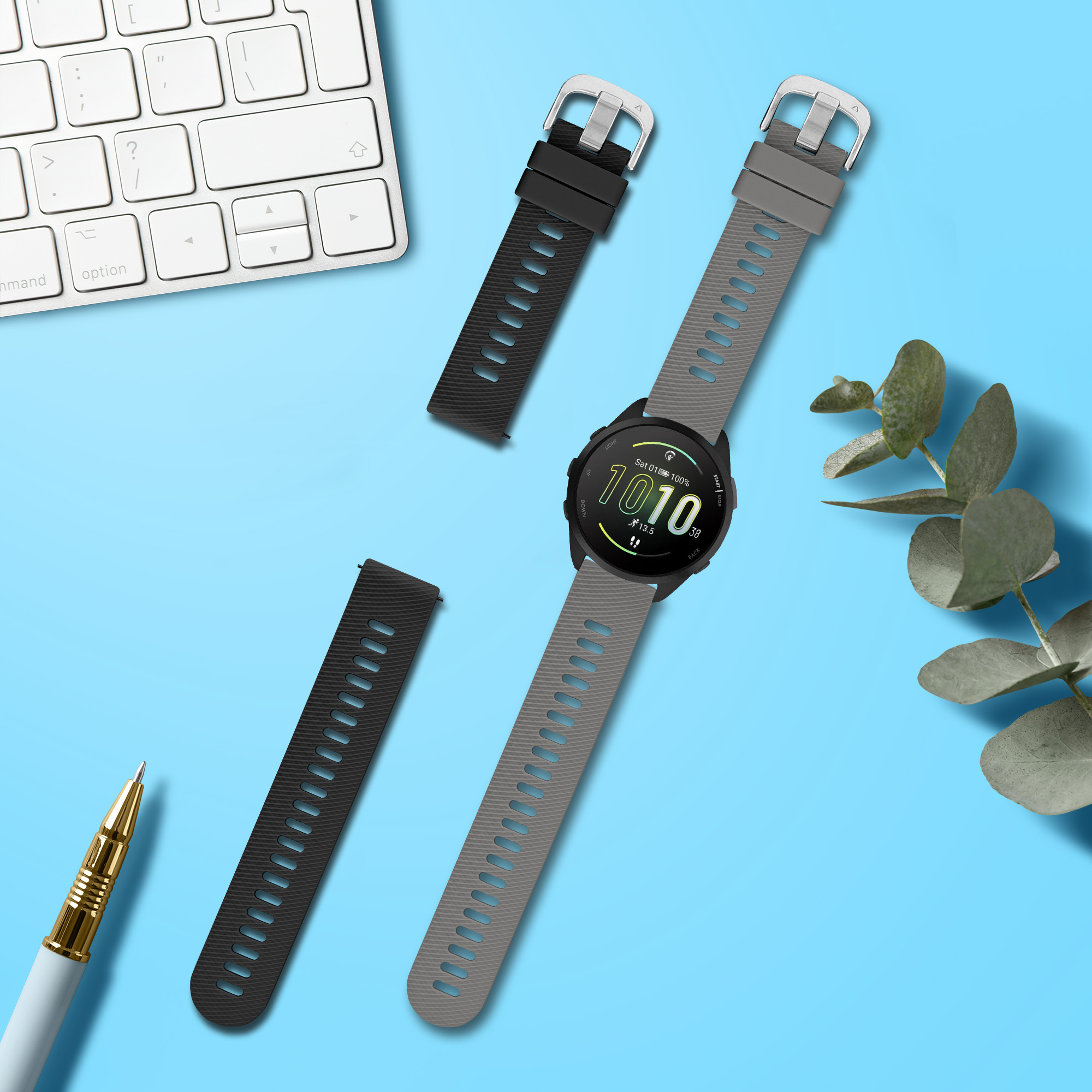 Řemínky pro Garmin Forerunner 165 / Forerunner 165 Music kwmobile silikonové - 2x náhradní silikonové řemínky na hodinky