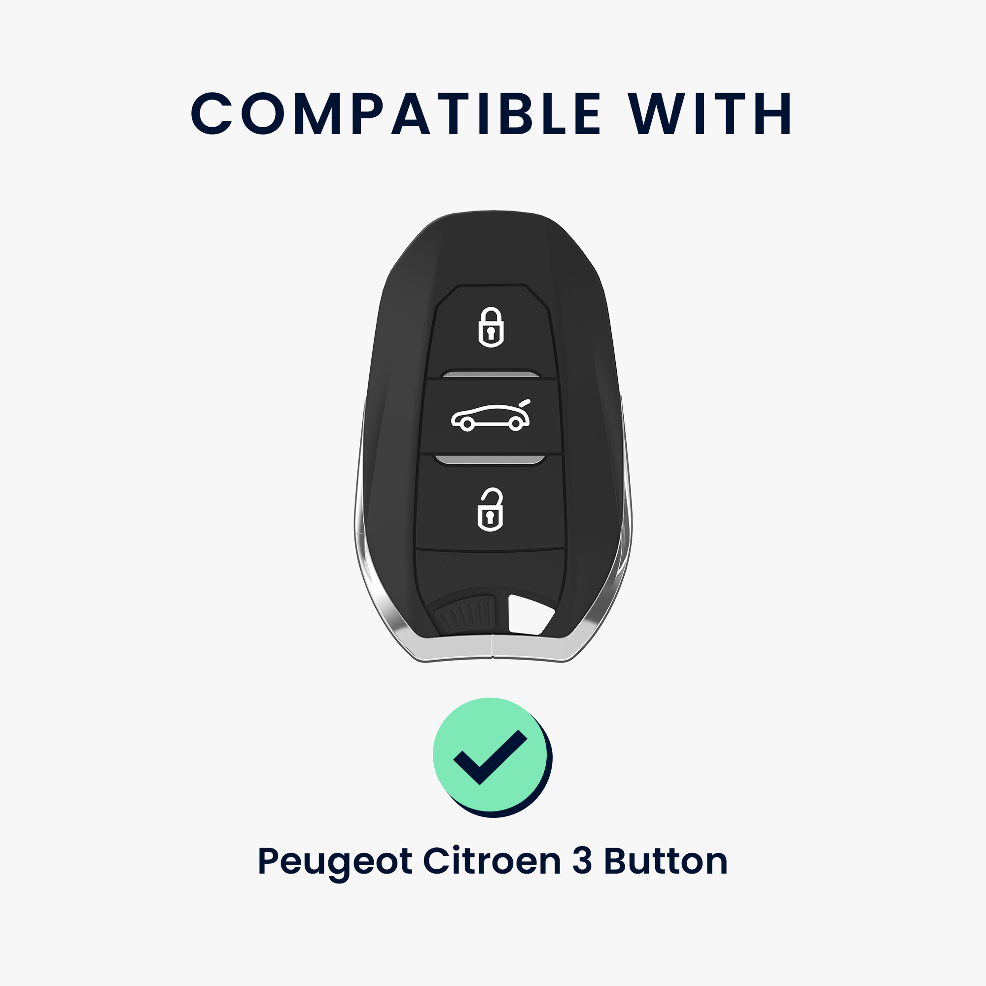 Obal na klíč od auta pro Peugeot Citroen chytrý klíč se 3 tlačítky kwmobile s kroužkem z pravé kůže - hnědá