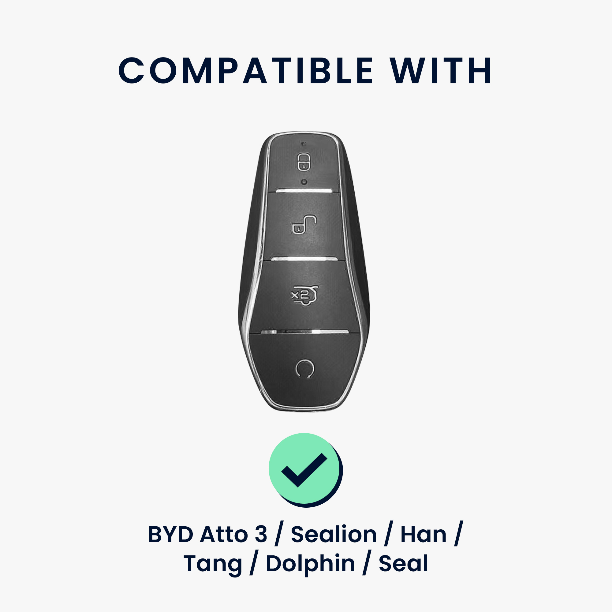 Obal na klíč od auta pro BYD Atto 3 / Sealion / Han / Tang / Dolphin / Seal kwmobile s kroužkem z pravé kůže - tmavě modrá
