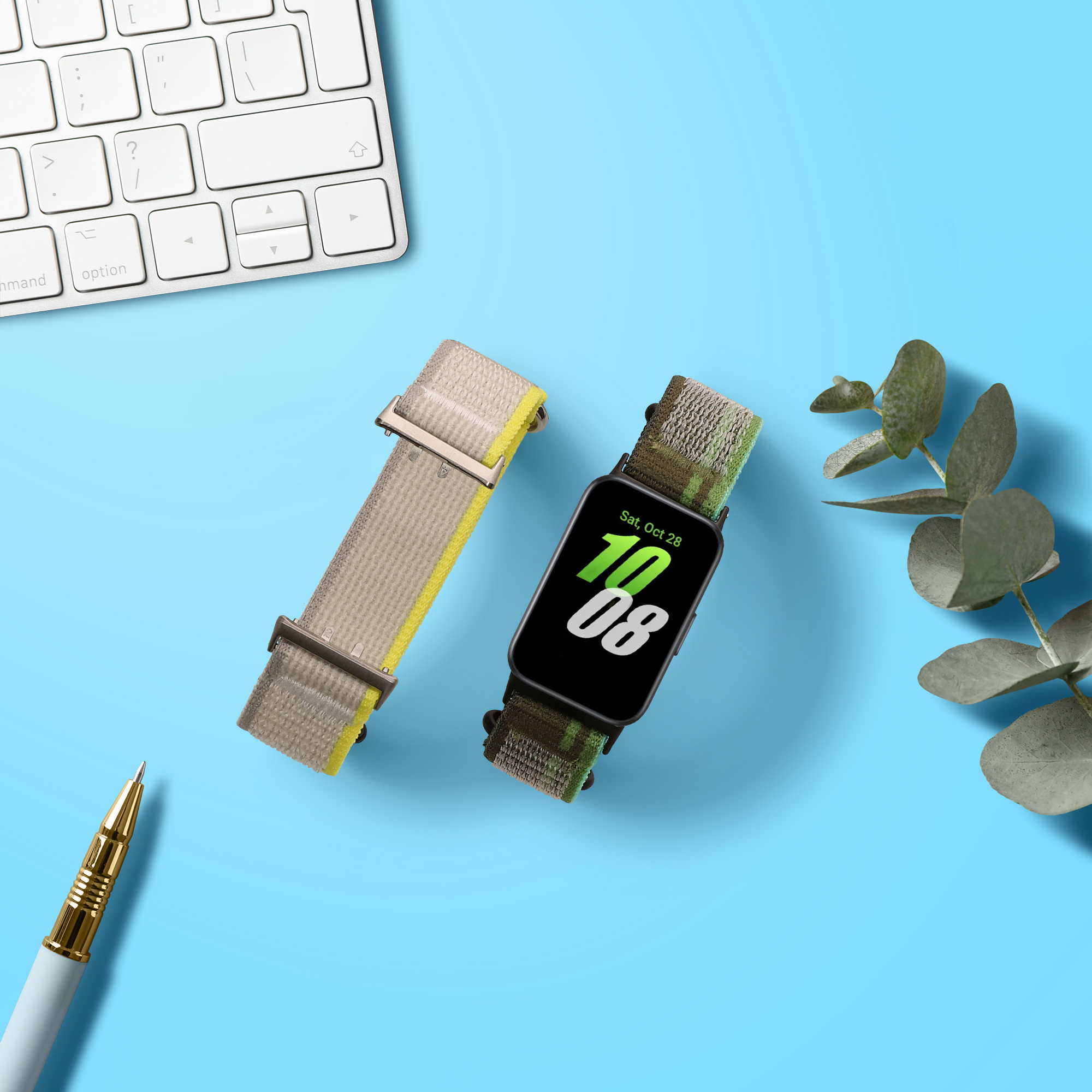 Nylonový řemínek na chytré hodinky Samsung Galaxy Fit 3 kwmobile tmavě zeleno-světle šedo-zelený