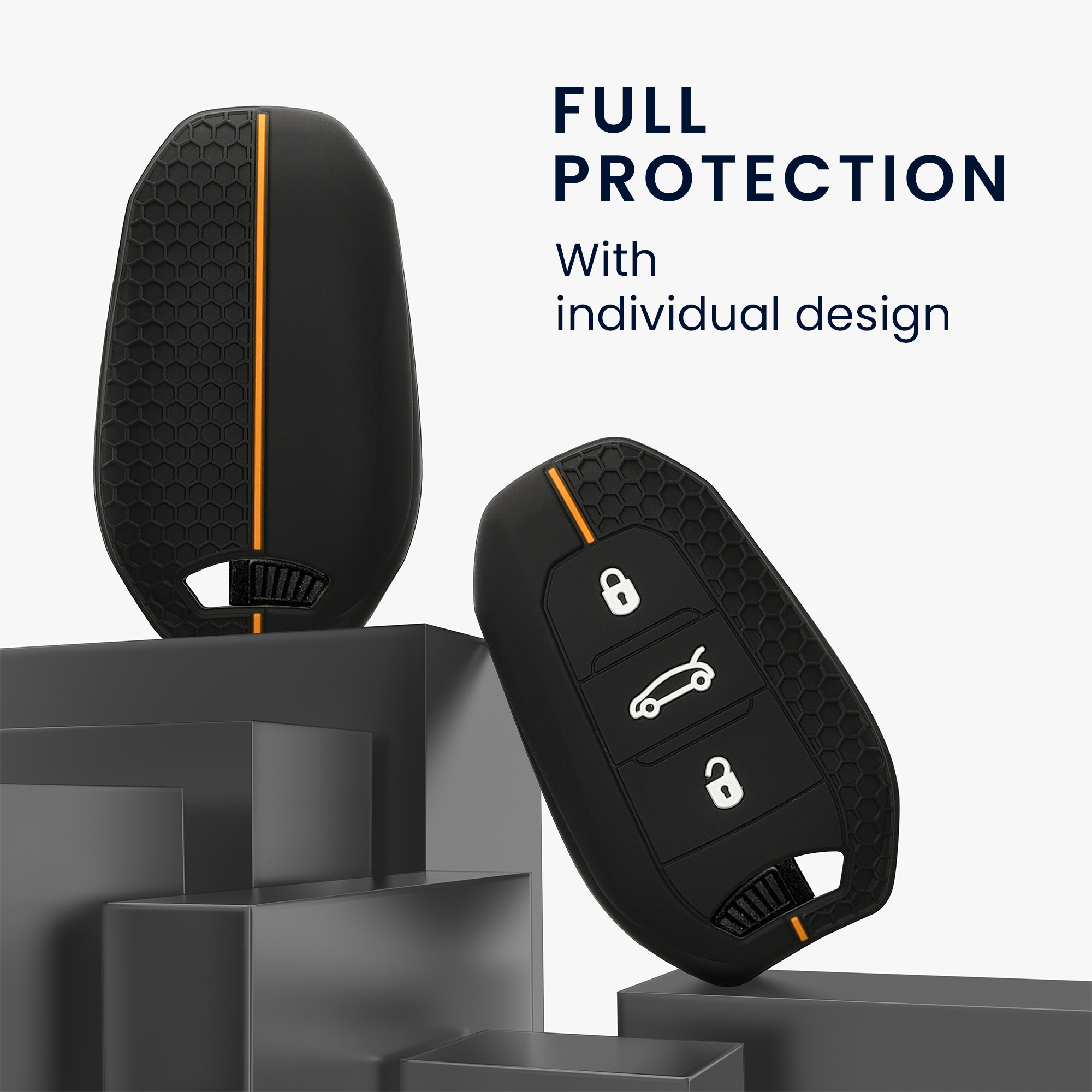 Obal na klíč od auta pro Peugeot Citroen chytrý klíč se 3 tlačítky kwmobile - černá / oranžová