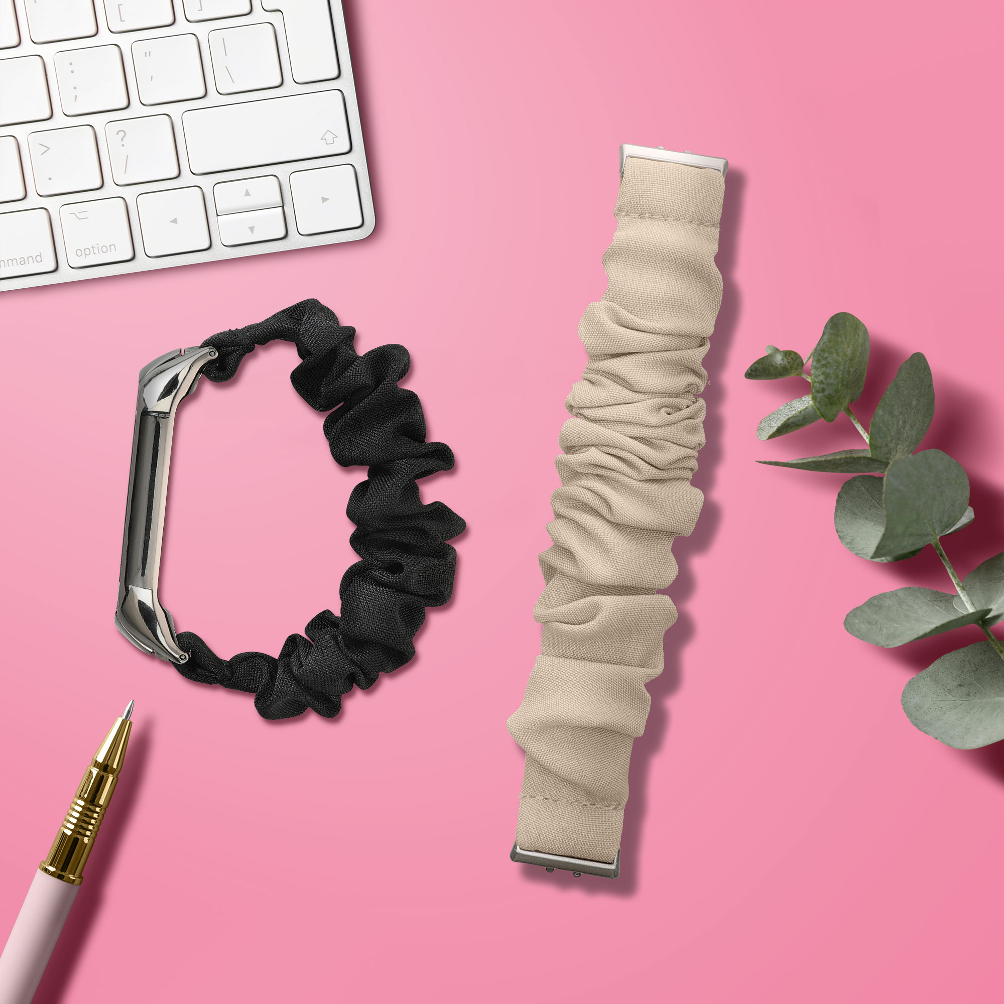 Řemínek na hodinky pro Samsung Galaxy Fit 3 kwmobile - krémová látkový řemínek na hodinky (scrunchie)
