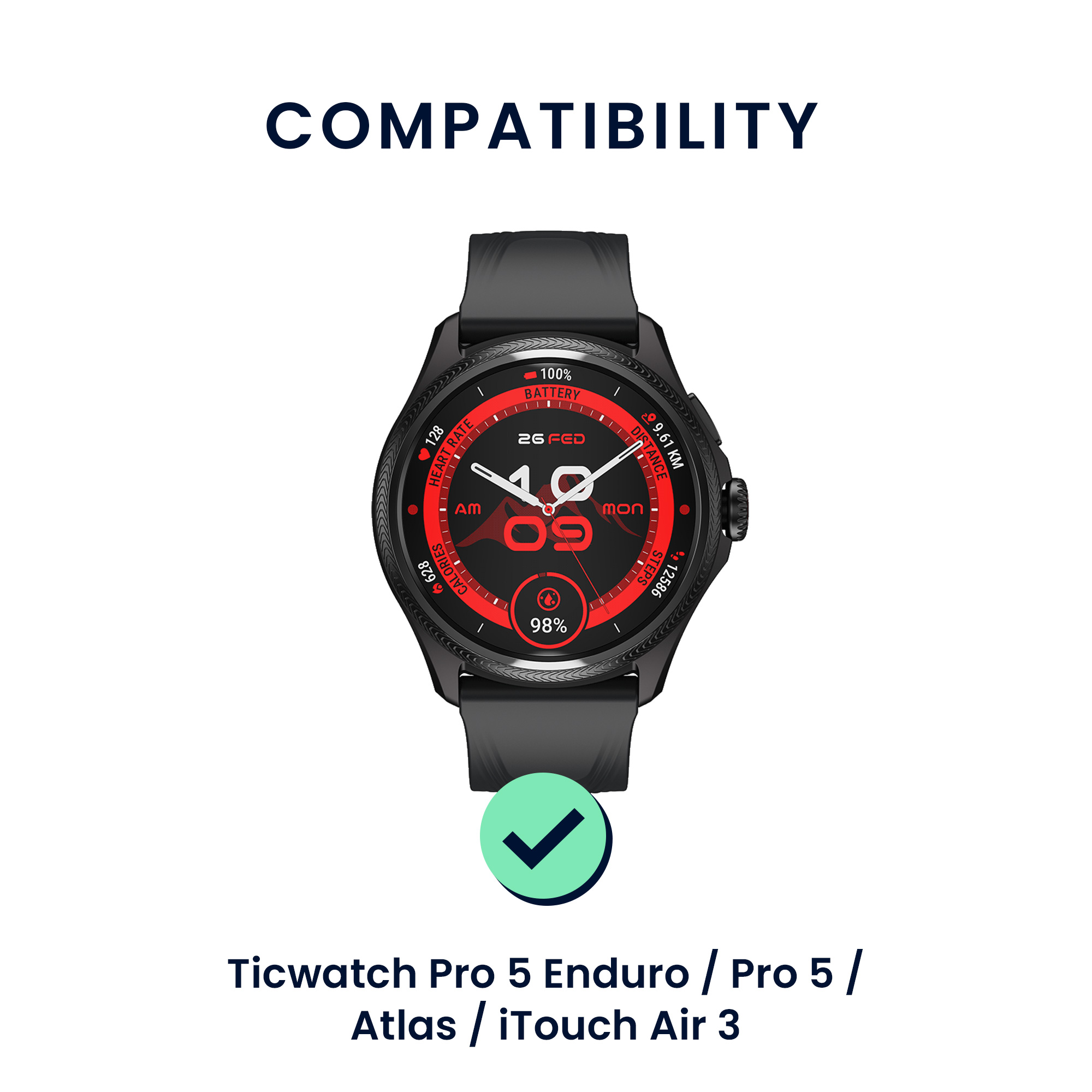 2 ks Řemínek na chytré hodinky Ticwatch Pro 5 Enduro / Pro 5 / Atlas / iTouch Air 3 kwmobile - černá/oranžová