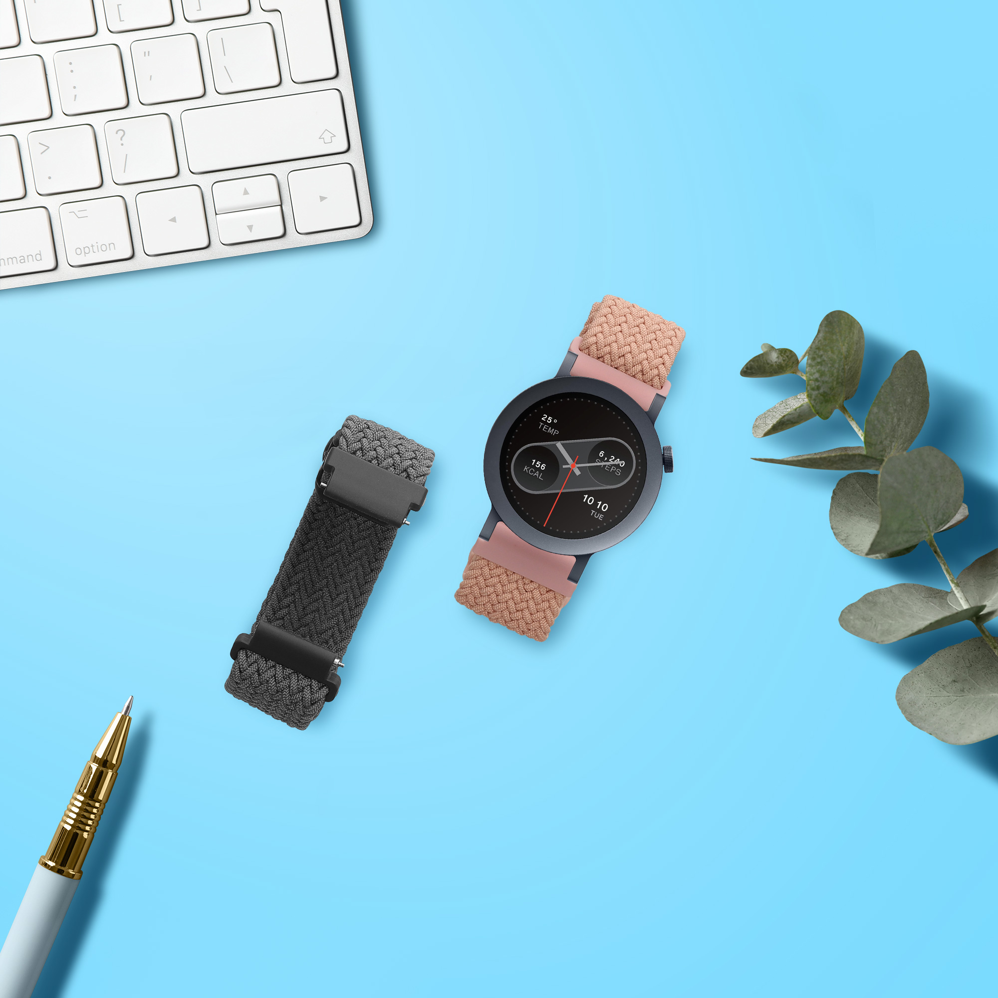 Řemínek na hodinky kwmobile nylonový pro CMF Watch Pro 2 / Watch Pro 1, šedá / starorůžová, 2 ks