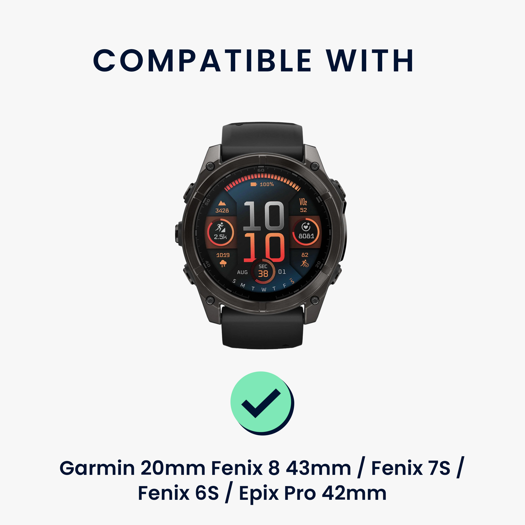 Řemínek Garmin 20mm Fenix 8 43mm/Fenix 7S/Fenix 6S/Epix Pro... 20mm kwmobile nylon černý
