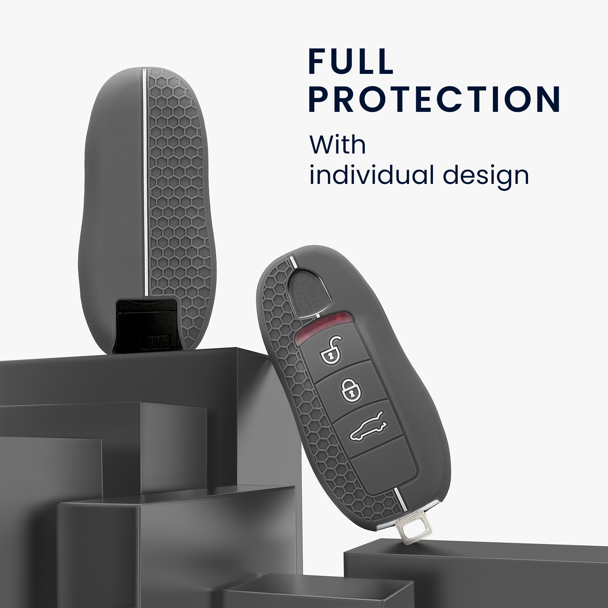Obal na klíč od auta pro Porsche klíč se 3 tlačítky (only Keyless) kwmobile - šedá / bílá