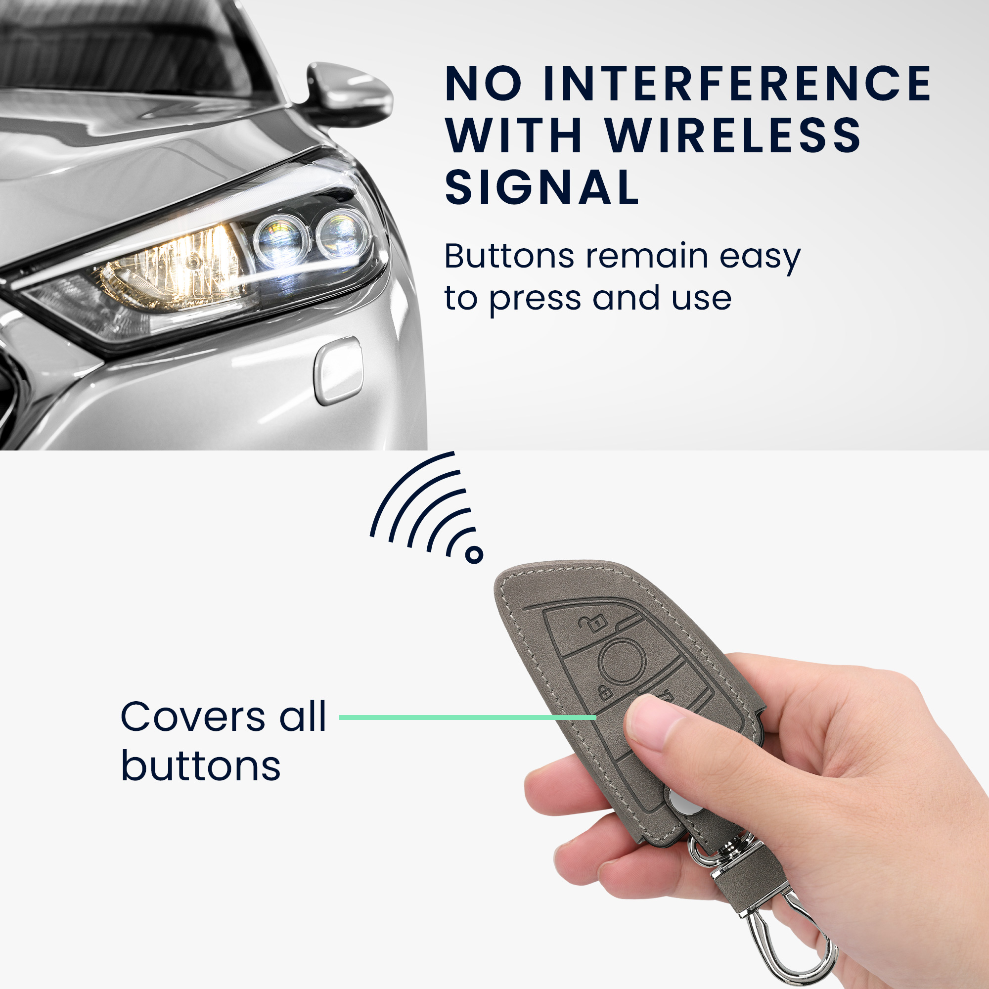 Peněženkové pouzdro na klíč od auta BMW 3 tlačítka Smart Key šedé