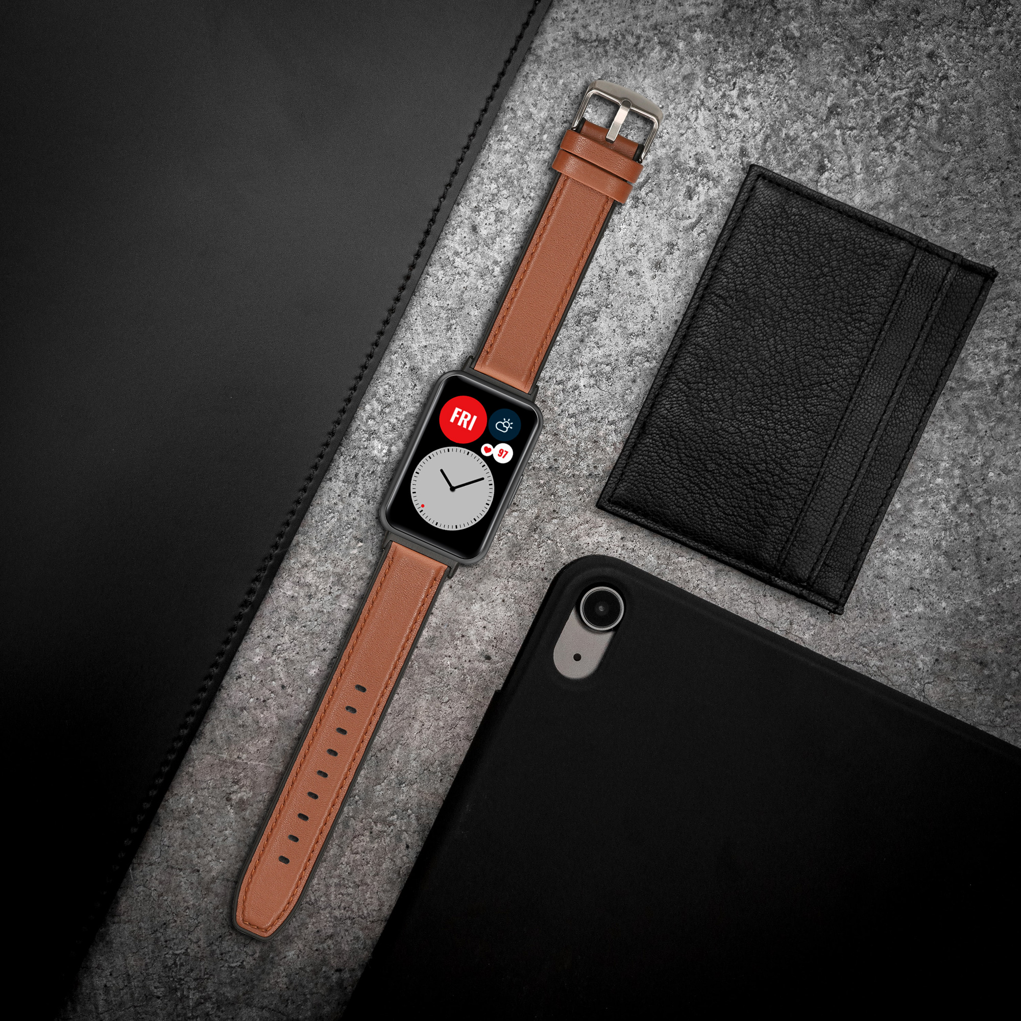 Kožený řemínek Huawei Watch Fit 2 hnědá/černá kwmobile