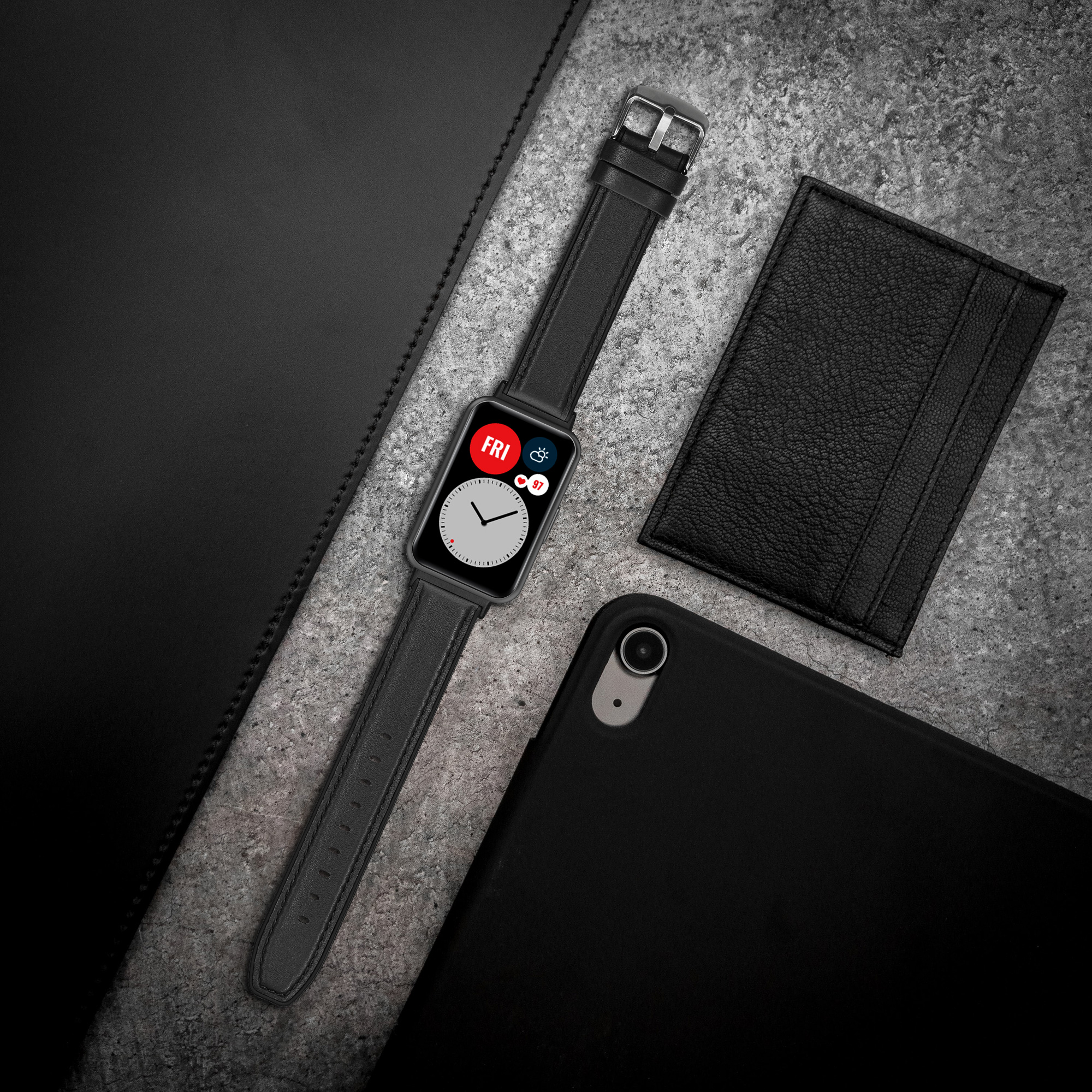 Kožený řemínek Huawei Watch Fit 2 černá kwmobile