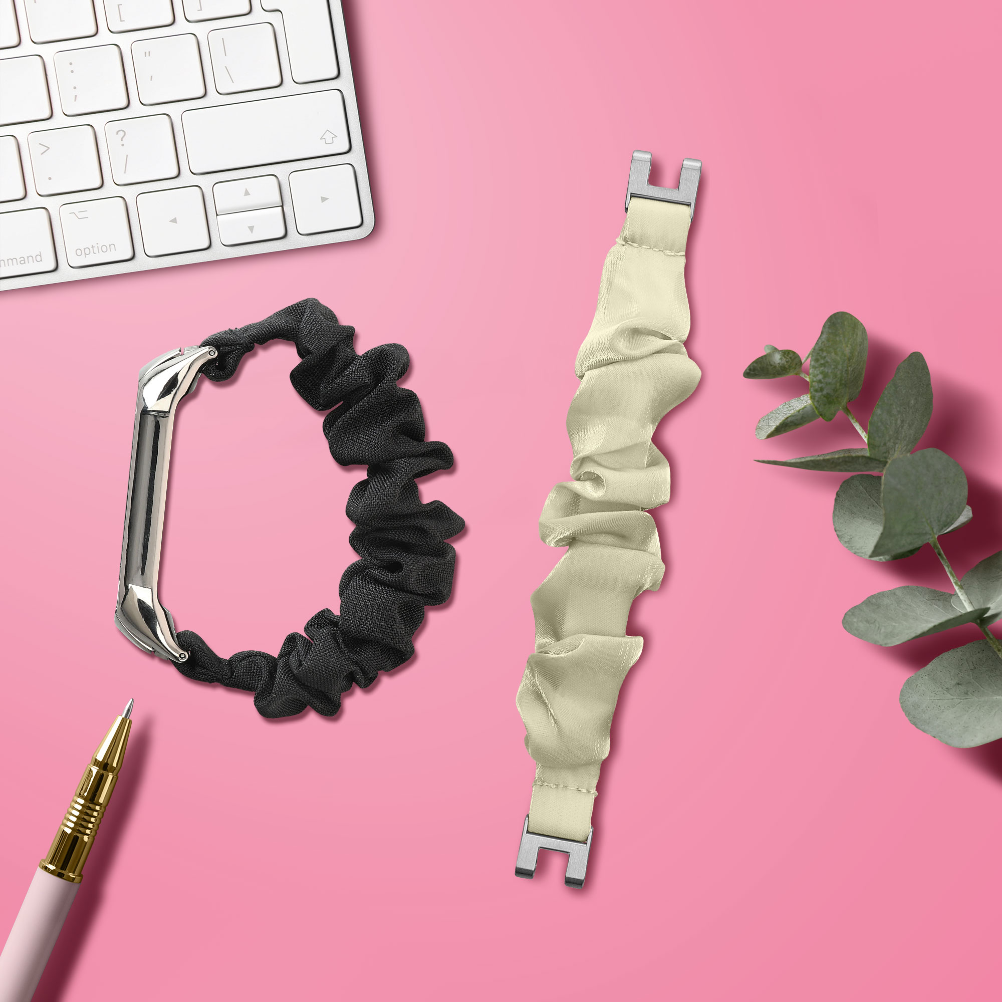 Řemínek na hodinky pro Garmin Lily Sport kwmobile - Pastel žlutá látkový řemínek na hodinky (scrunchie)