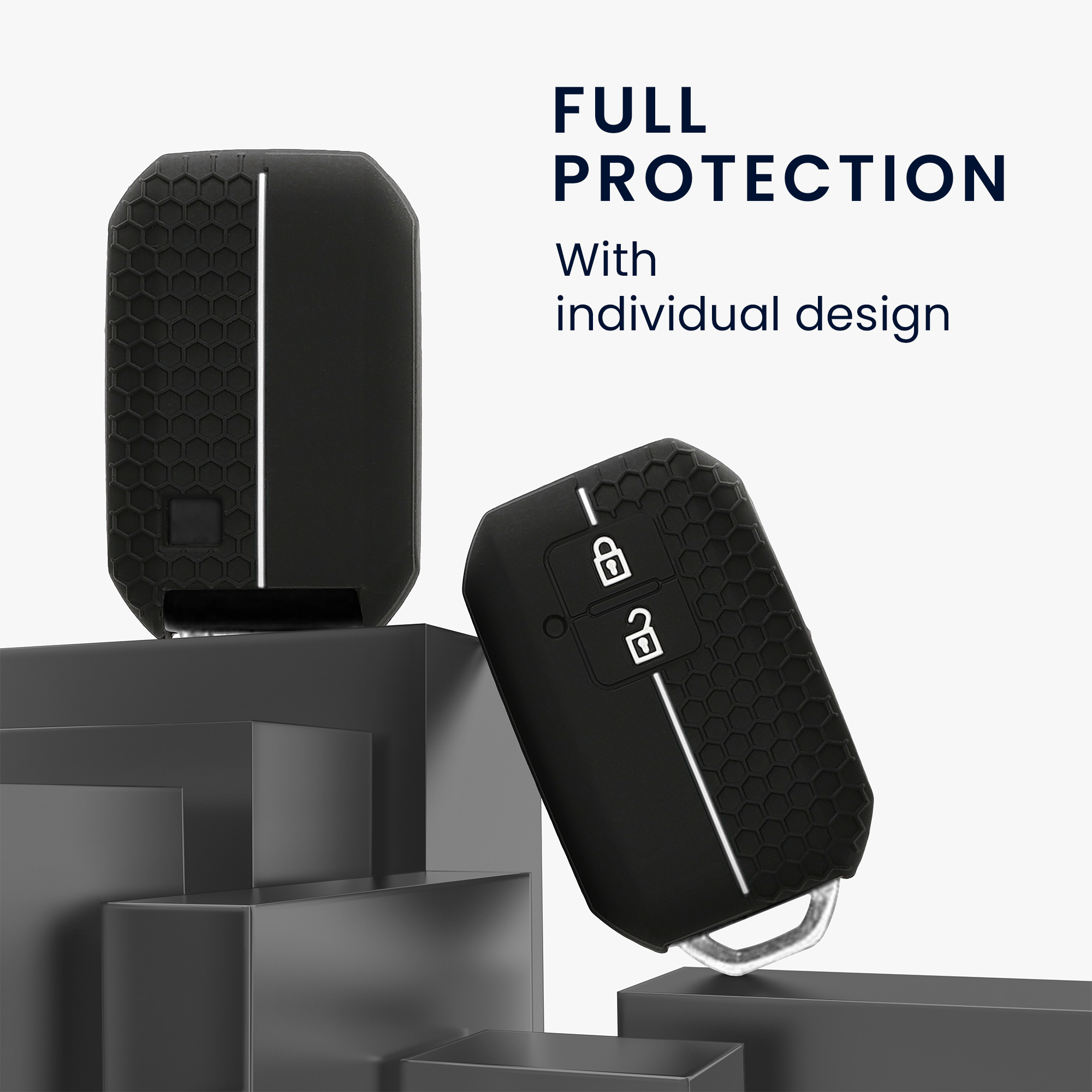Obal na klíč od auta pro Suzuki klíč se 2 tlačítky a funkcí Keyless Go kwmobile - černá / bílá