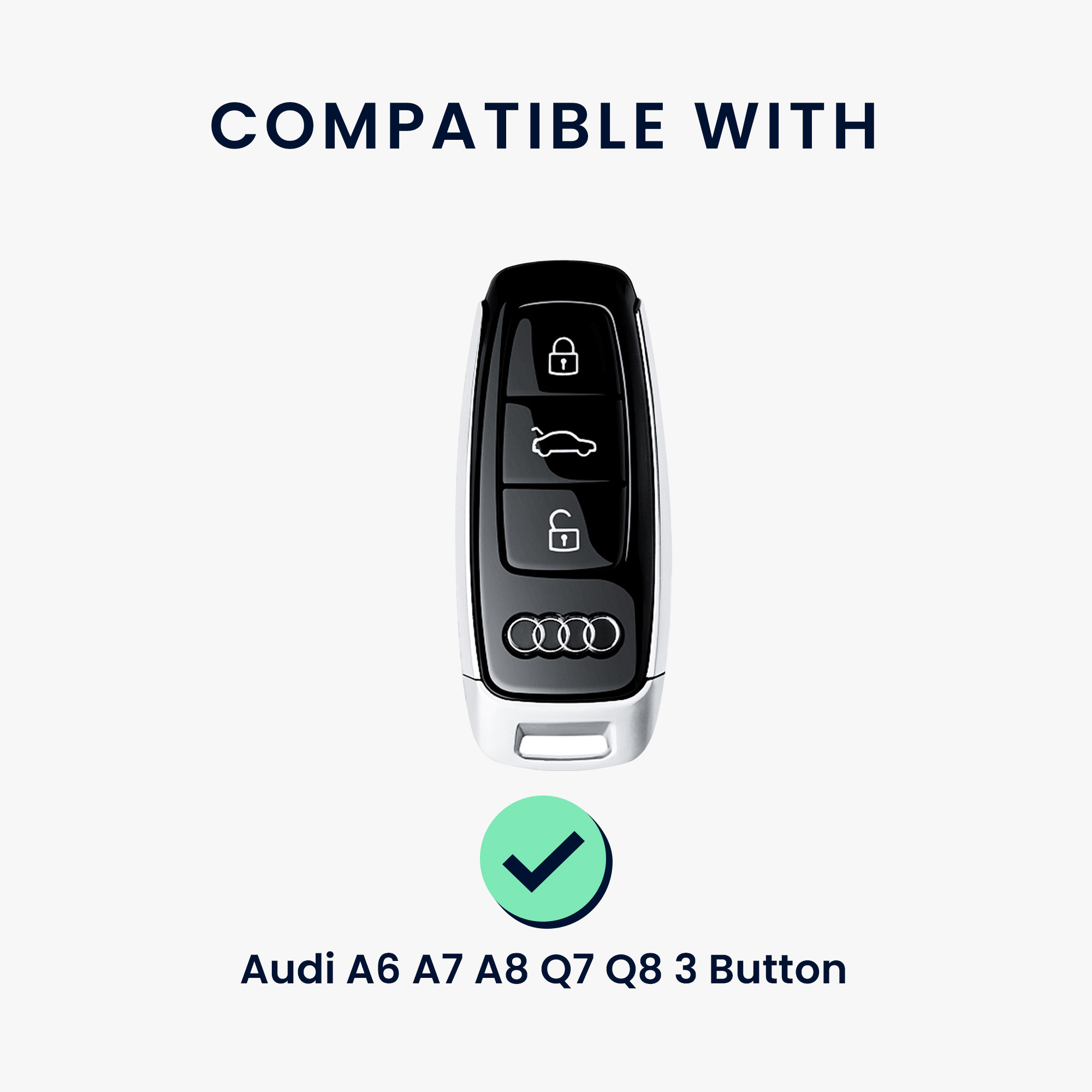 Obal na klíč od auta pro Audi A6 A7 A8 Q7 Q8 klíč se 3 tlačítky a funkcí Keyless Go kwmobile s kroužkem TPU - šedé pouzdro na klíč