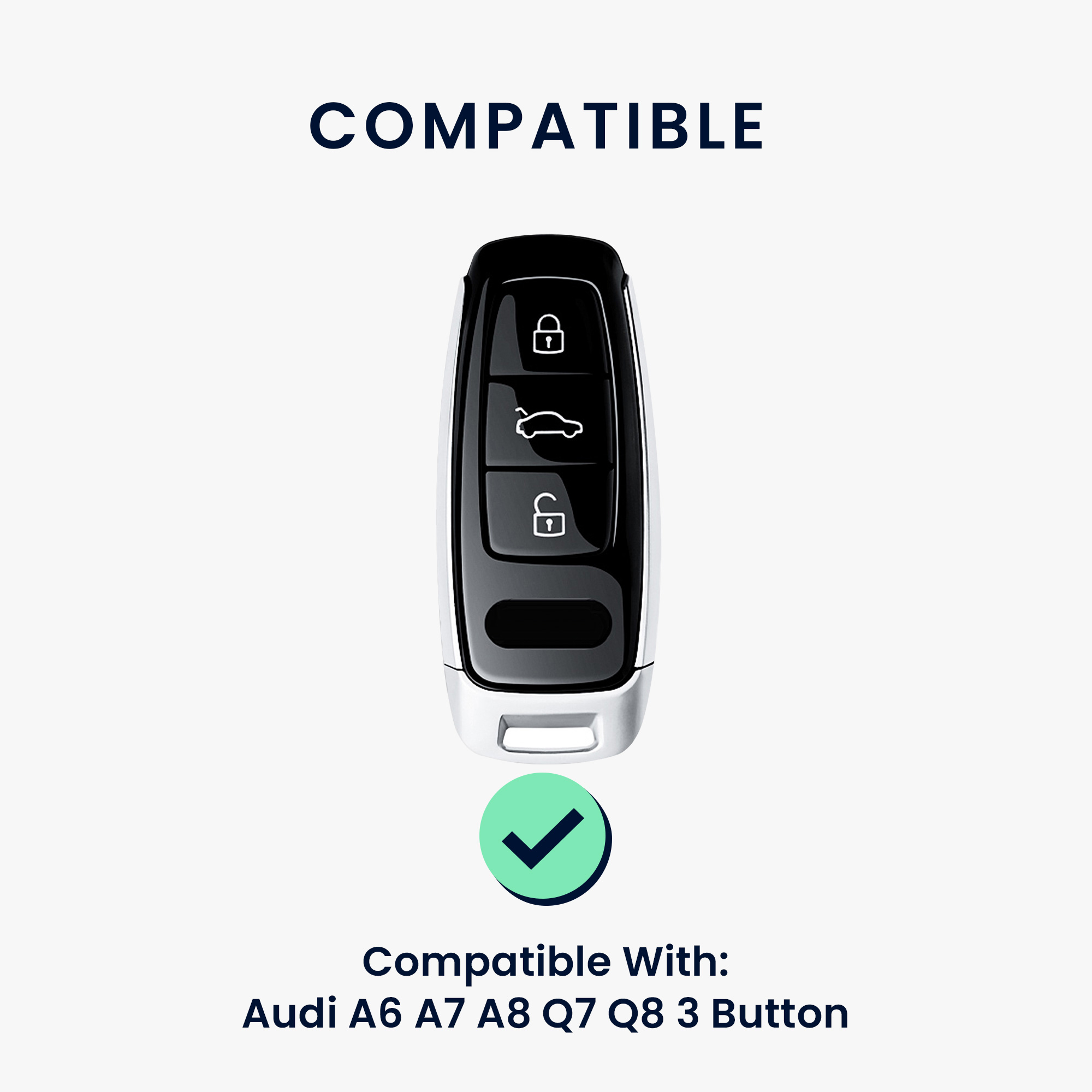 Pouzdro z pravé kůže na klíč od auta pro Audi A6 A7 A8 Q7 Q8 klíč se 3 tlačítky a funkcí Keyless Go kwmobile s kroužkem - tmavě modrá