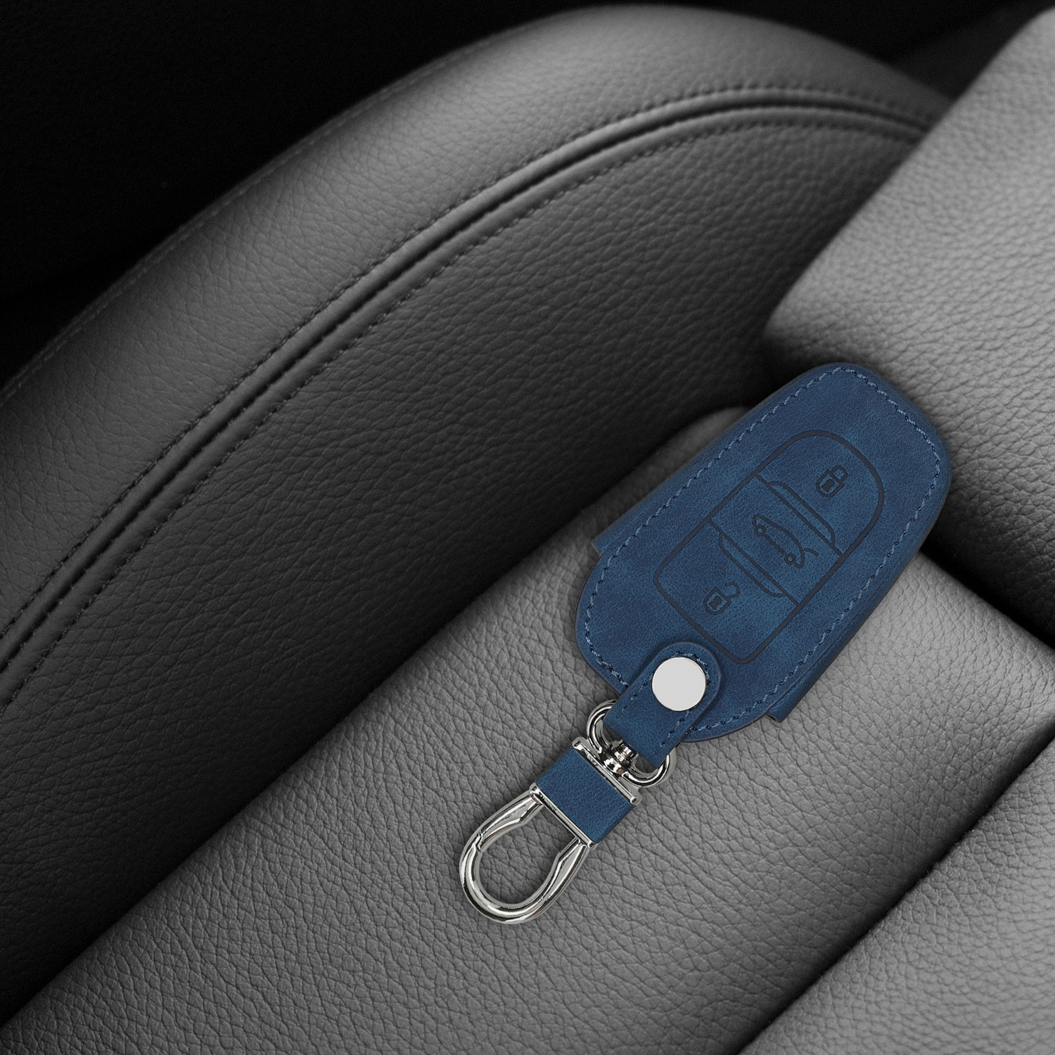 Obal na klíč od auta pro Peugeot Citroen chytrý klíč se 3 tlačítky kwmobile semišové - tmavě modrá