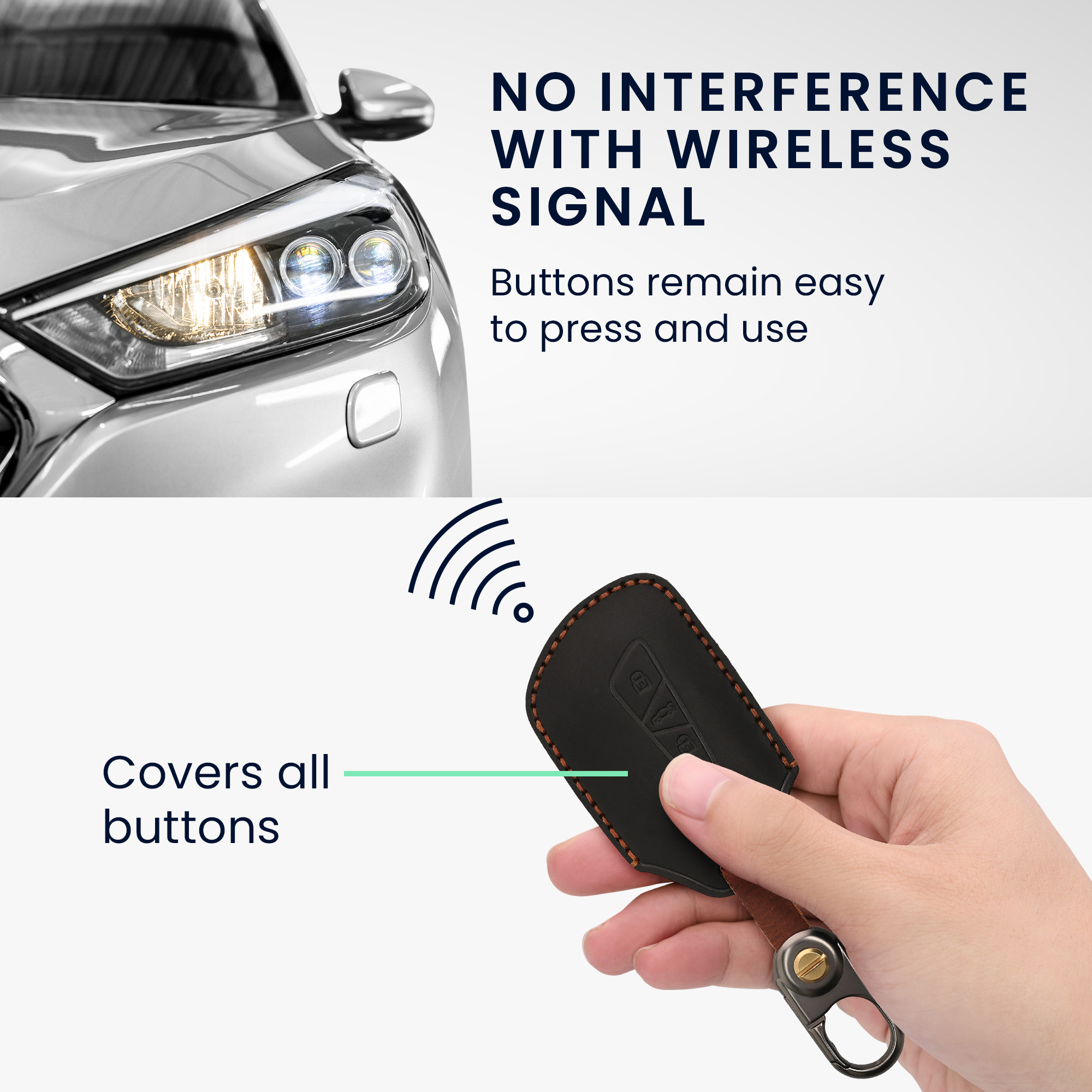 Kožený obal na klíč od auta pro VW Golf 8 klíč se 3 tlačítky kwmobile s kroužkem - černá
