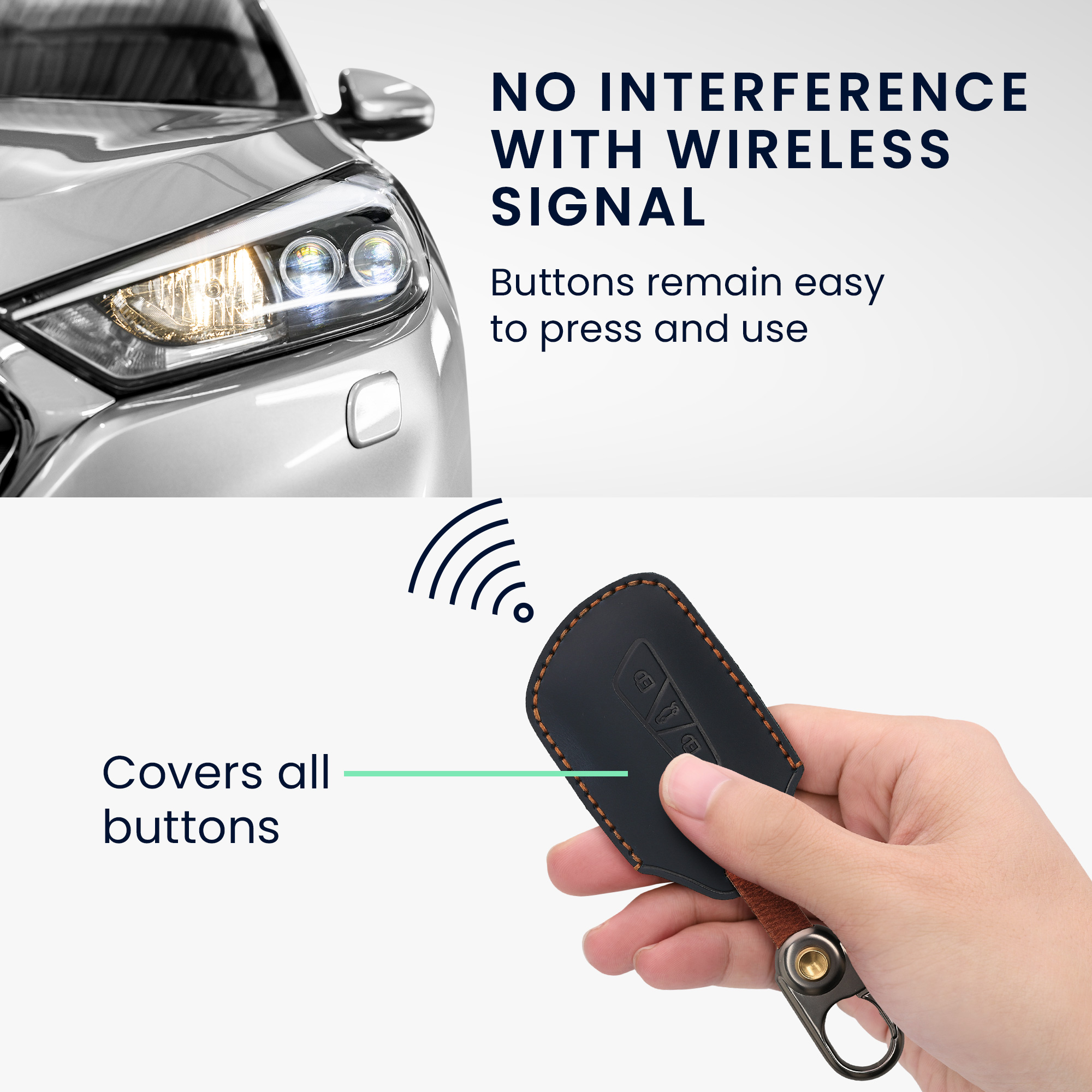 Kožený obal na klíč od auta pro VW Golf 8 klíč se 3 tlačítky kwmobile s kroužkem - tmavě modrá