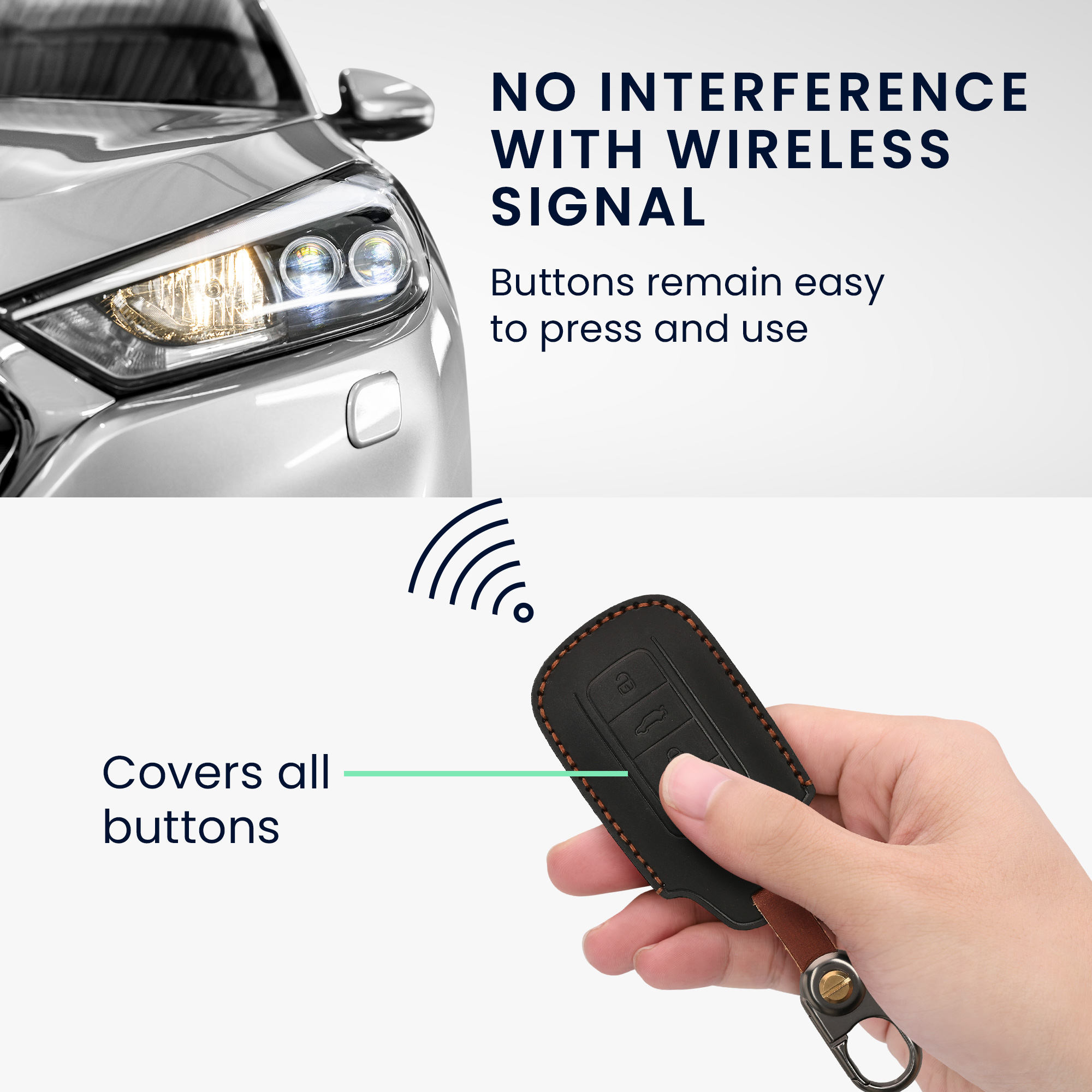 Kožený obal na klíč od auta pro Chery Omoda C5 / Jaecoo 7 / Tiggo 7 Pro 8 Pro / Arrizo 5 kwmobile s kroužkem - černá