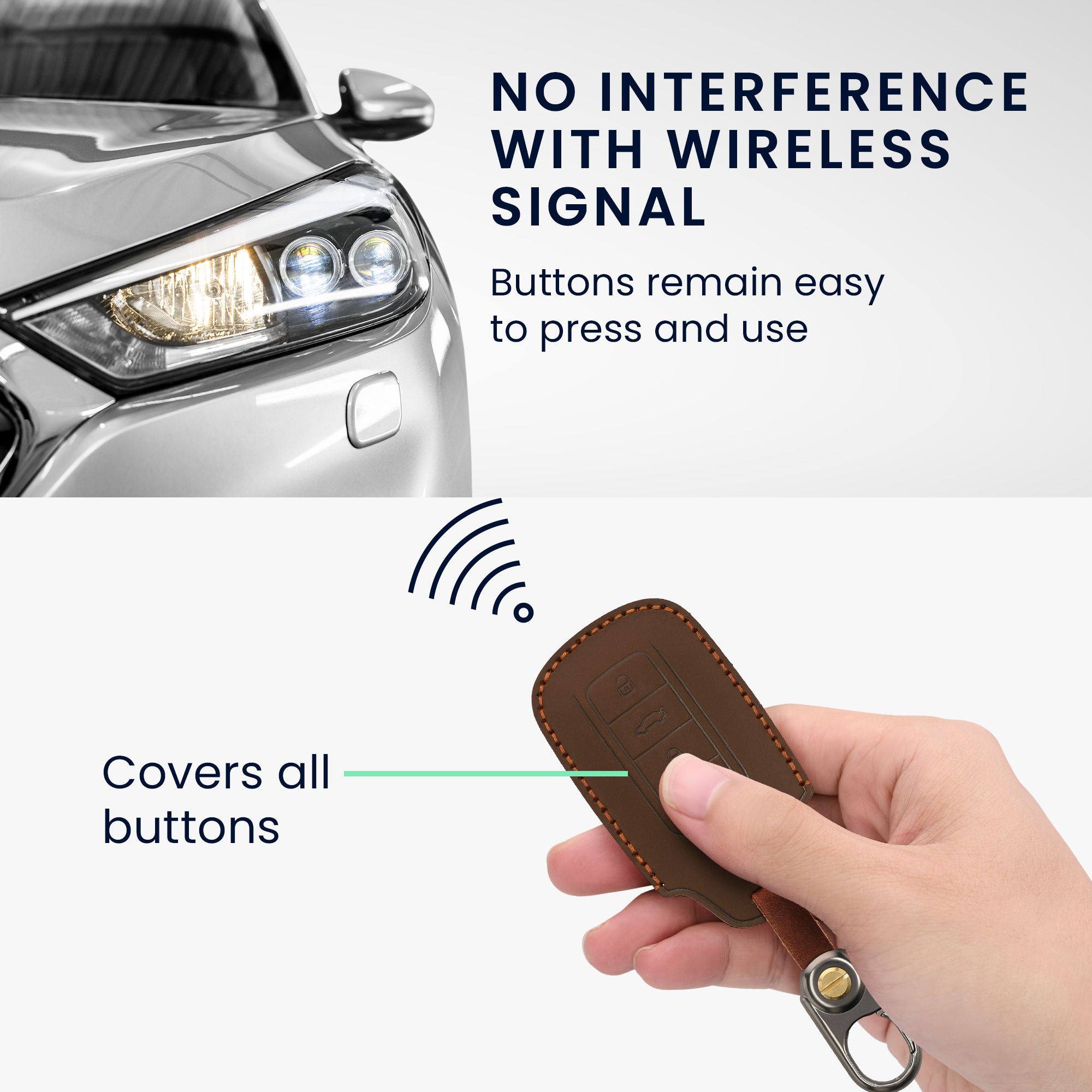 Kožený obal na klíč od auta pro Chery Omoda C5 / Jaecoo 7 / Tiggo 7 Pro 8 Pro / Arrizo 5 kwmobile s kroužkem - hnědá