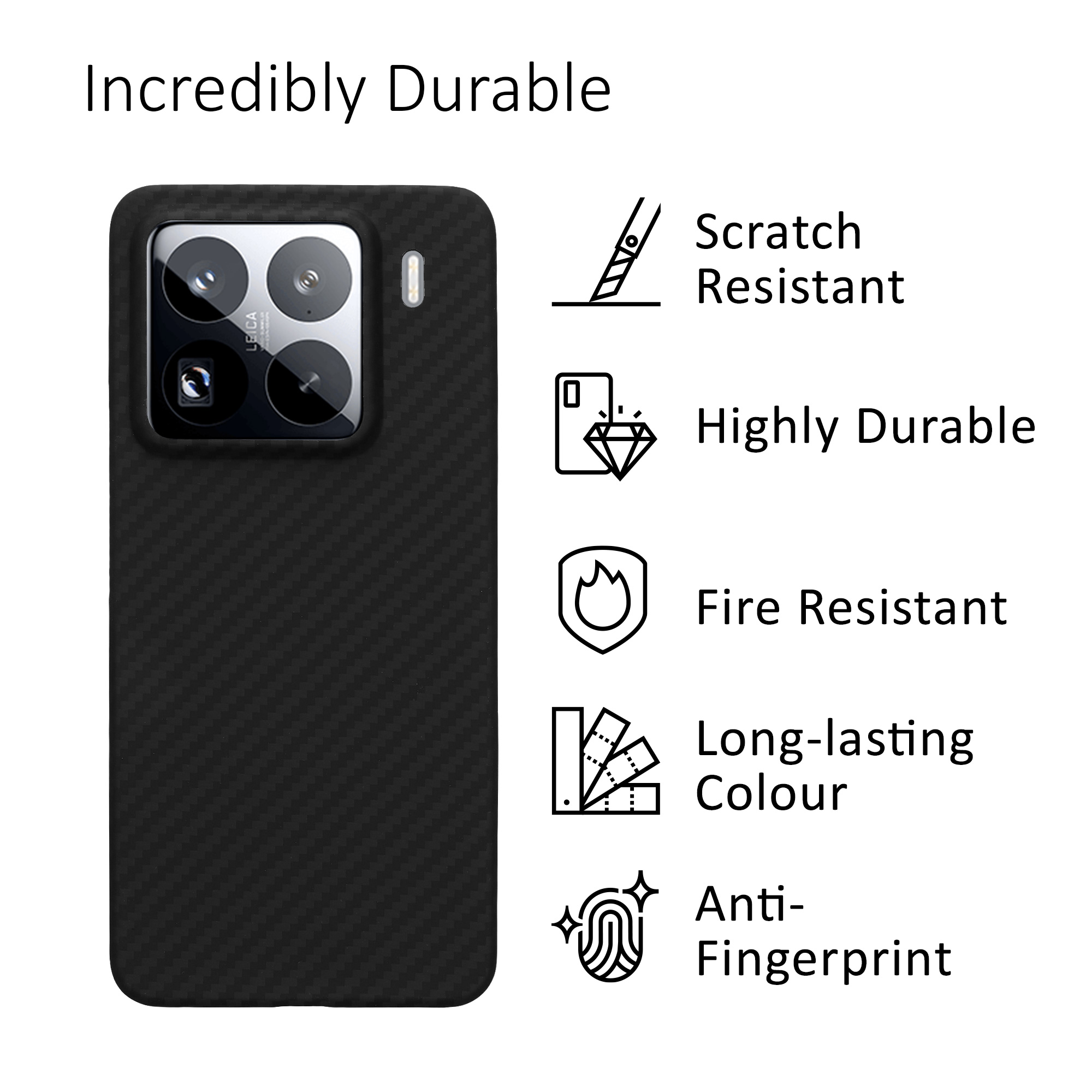 Kryt na mobil Xiaomi 15 Pro kalibri Aramid Fiber matná černá