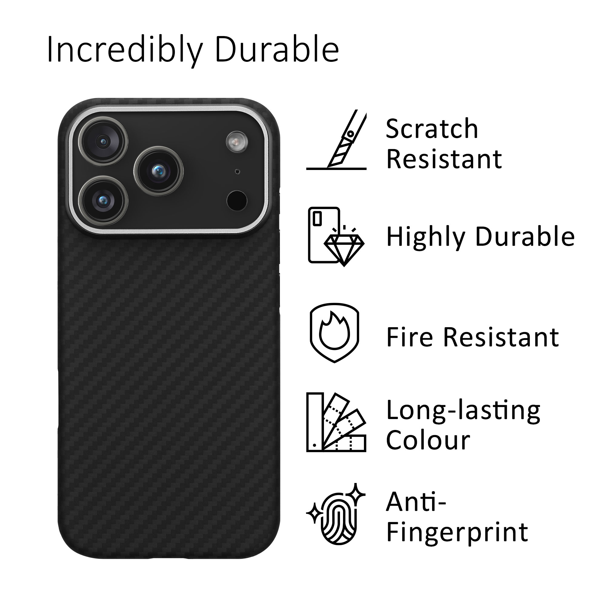 Pouzdro z aramidového vlákna pro Apple iPhone 18 Pro / iPhone 17 Pro kalibri tenké - matná černá