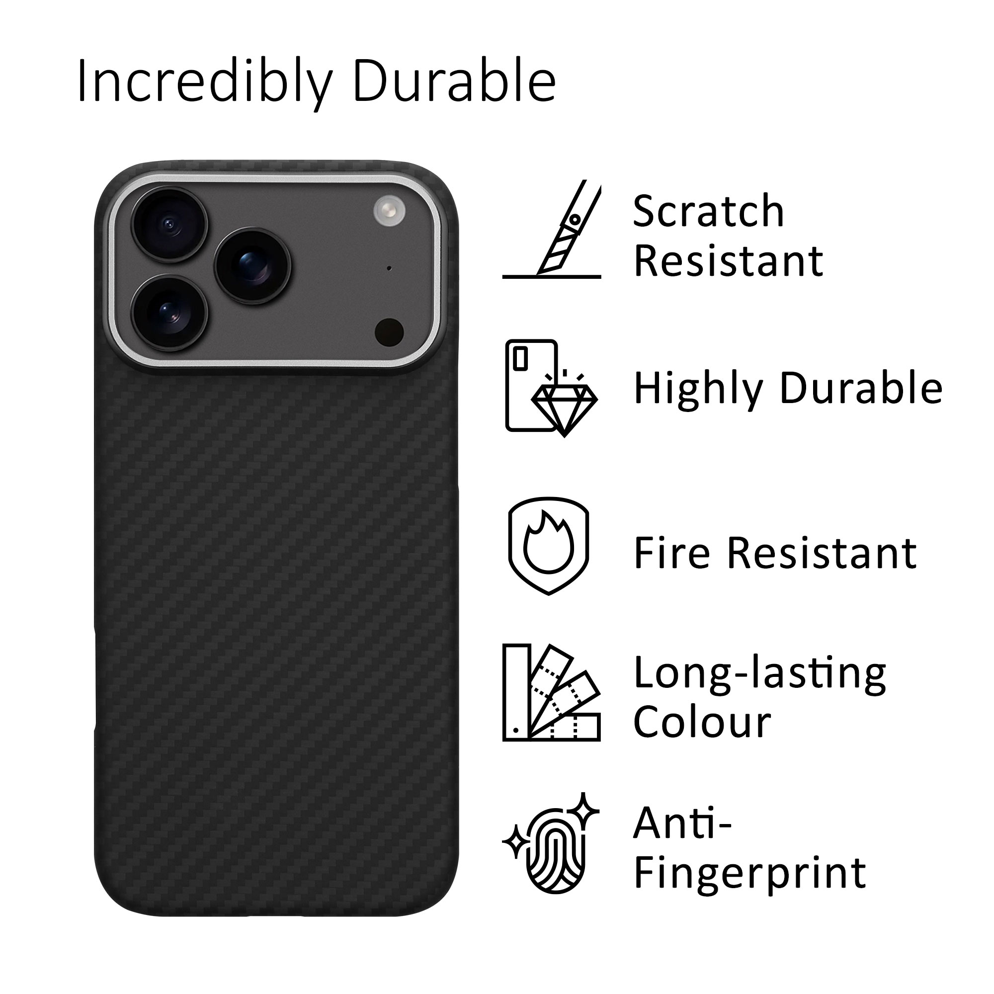 Pouzdro z aramidového vlákna pro Apple iPhone 18 Pro Max / iPhone 17 Pro Max kalibri tenké - matná černá