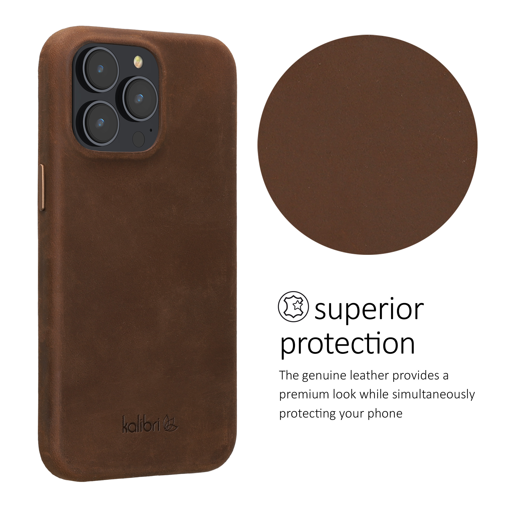 Kožený kryt kalibri pro iPhone 15 Pro Max - hnědá