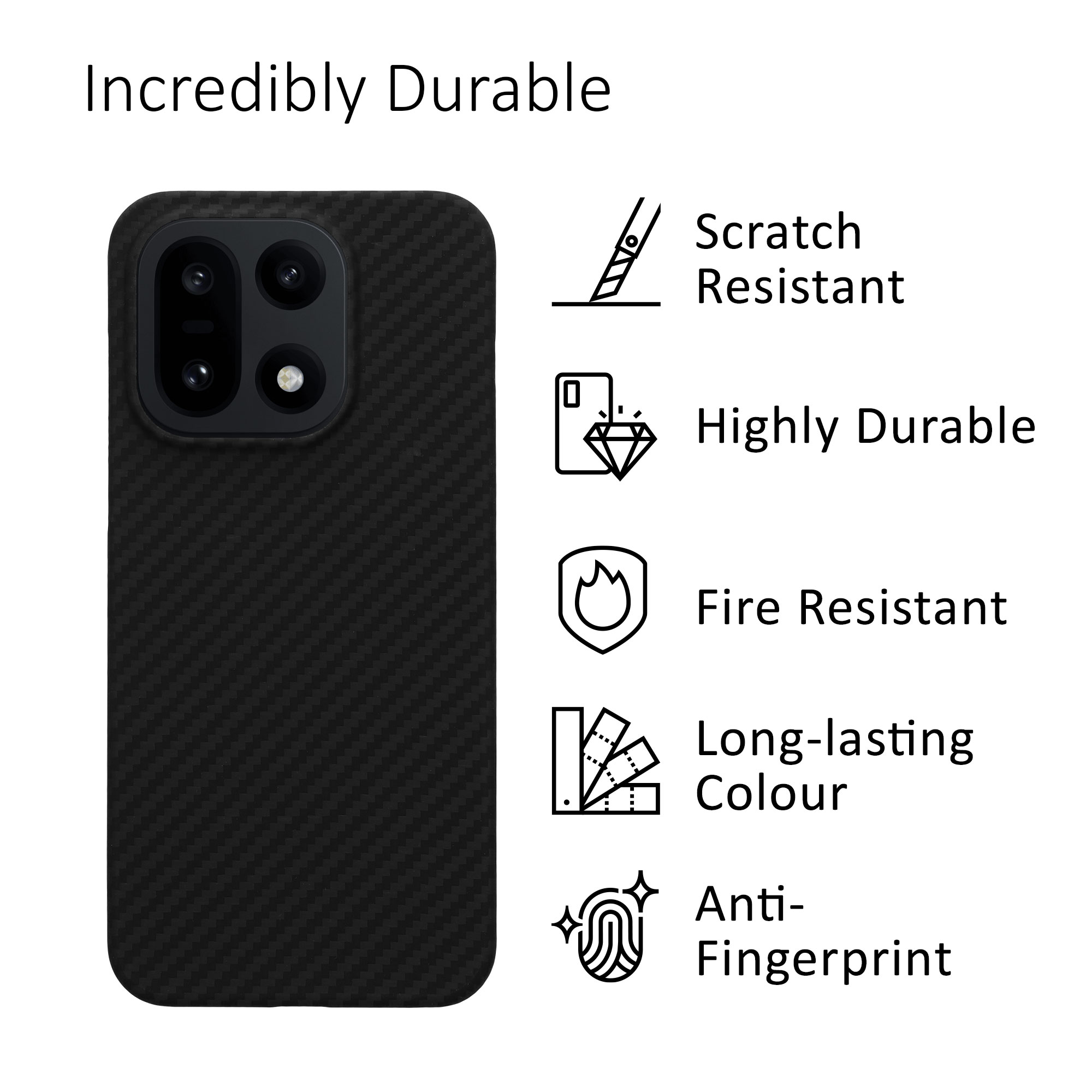 Tenký aramidový kryt pro OnePlus 15, lehký, s matným strukturovaným povrchem kalibri ‑ matná černá