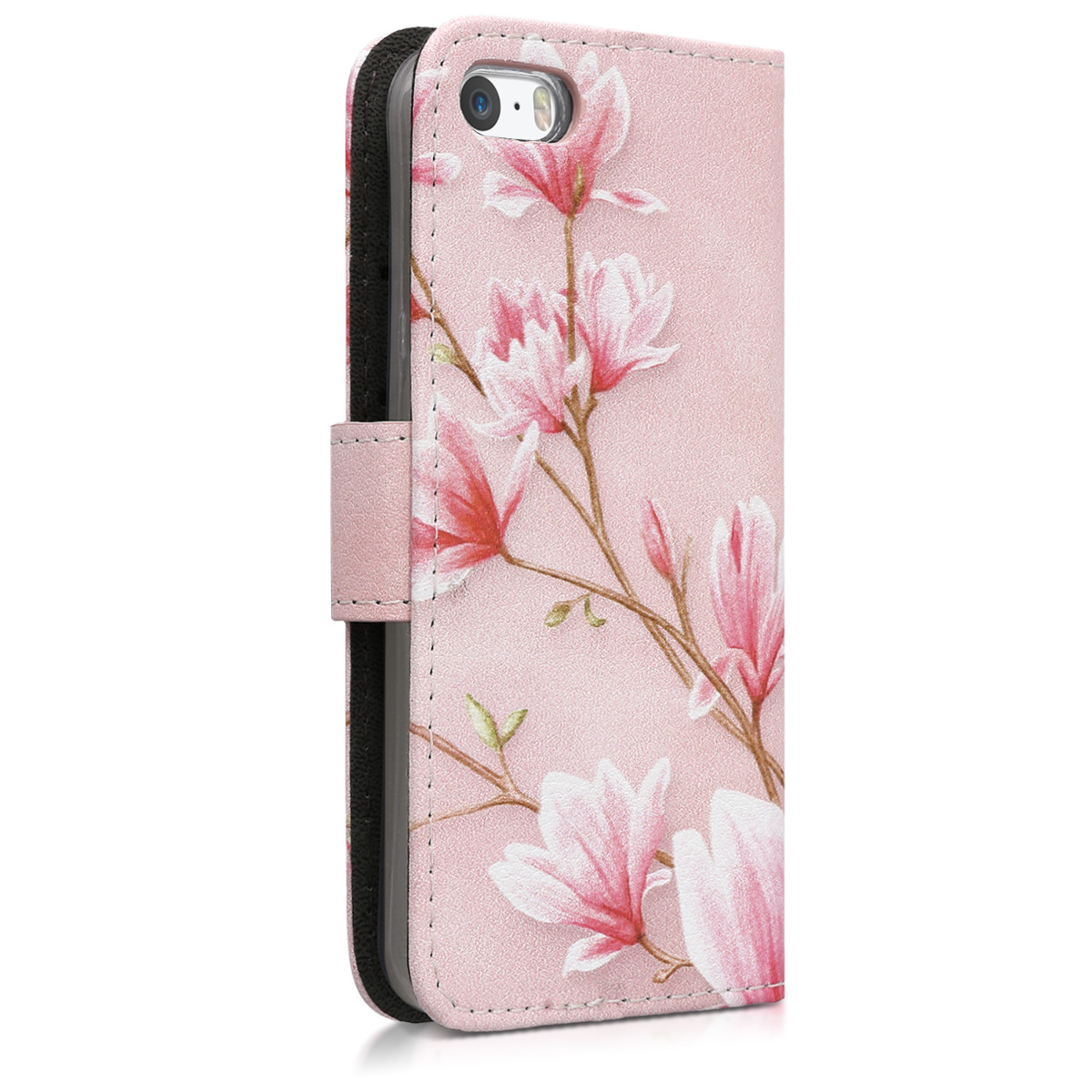 Flipové pouzdro kwmobile pro iPhone SE (1. generace 2016) / iPhone 5 / iPhone 5S - magnólie růžová / bílá / pudrově růžová