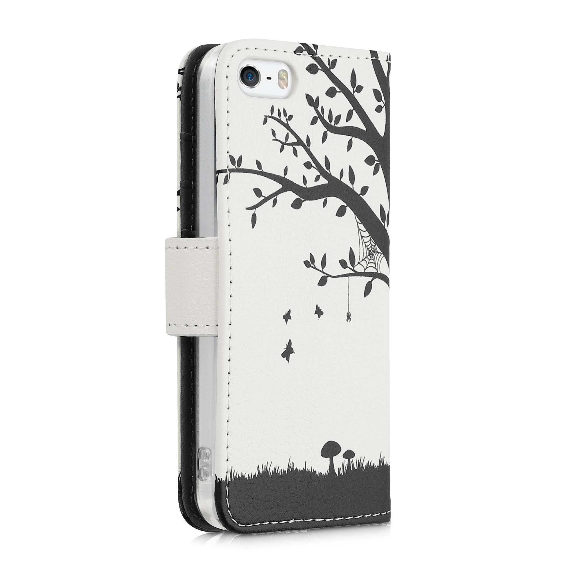 Flipové pouzdro kwmobile pro Apple iPhone SE (1.Gen 2016) / iPhone 5 / iPhone 5S - černá, bílá