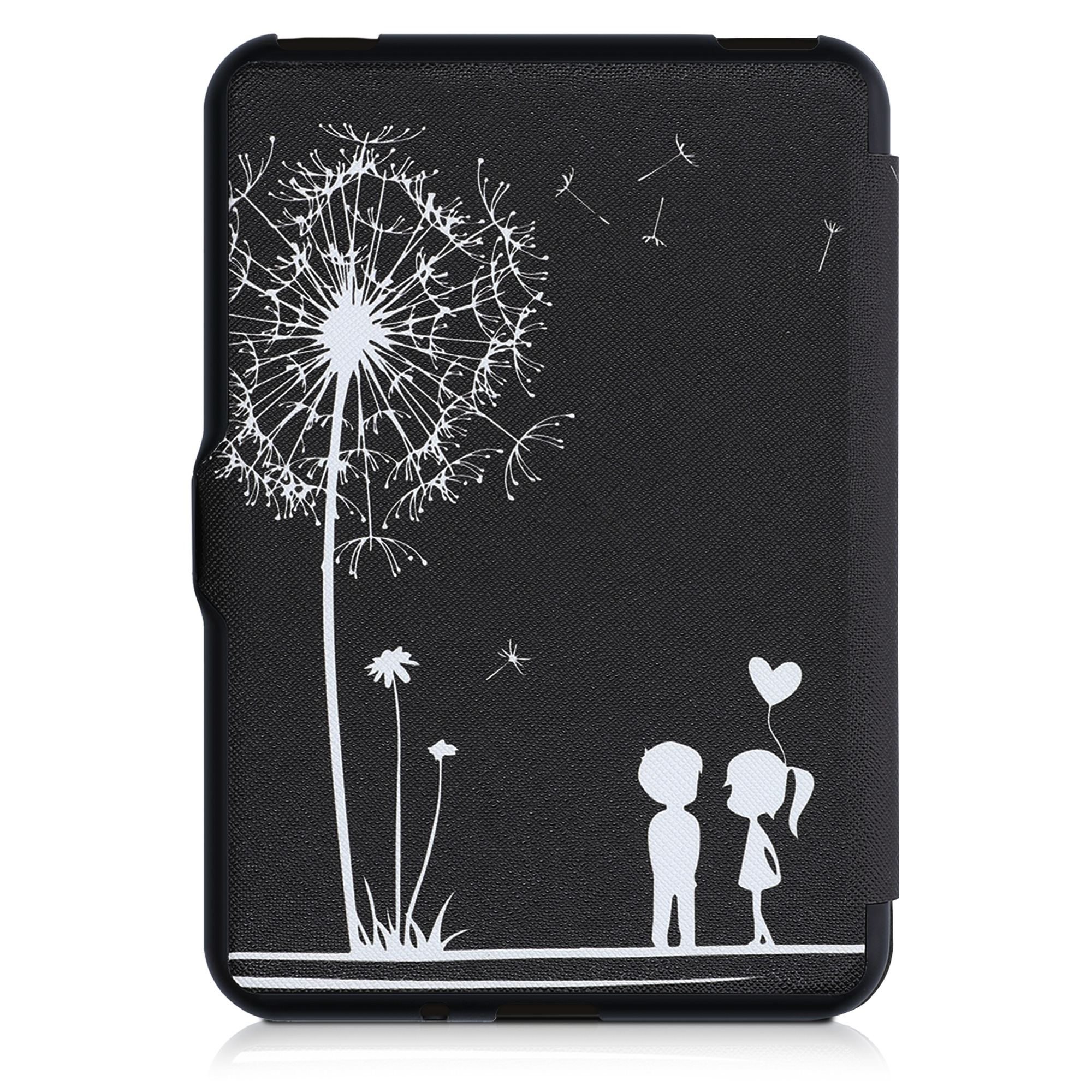 Pouzdro na čtečku kwmobile pro Tolino Vision 1 / 2 / 3 / 4 HD - motiv Dandelion Love, bílá / černá