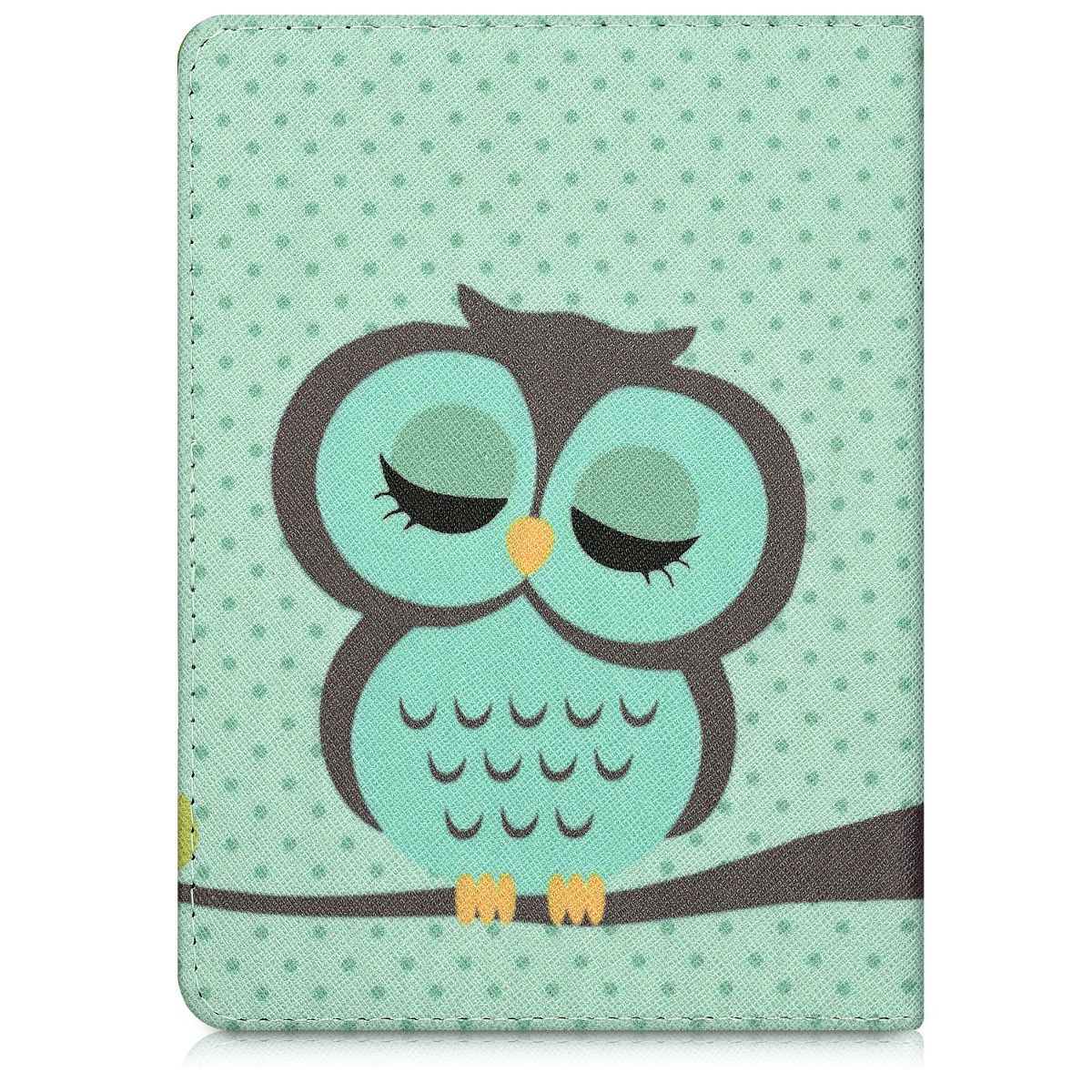Pouzdro na čtečku kwmobile pro Tolino Vision 1 / 2 / 3 / 4 HD - motiv Sleeping Owl, tyrkysová / hnědá / mint