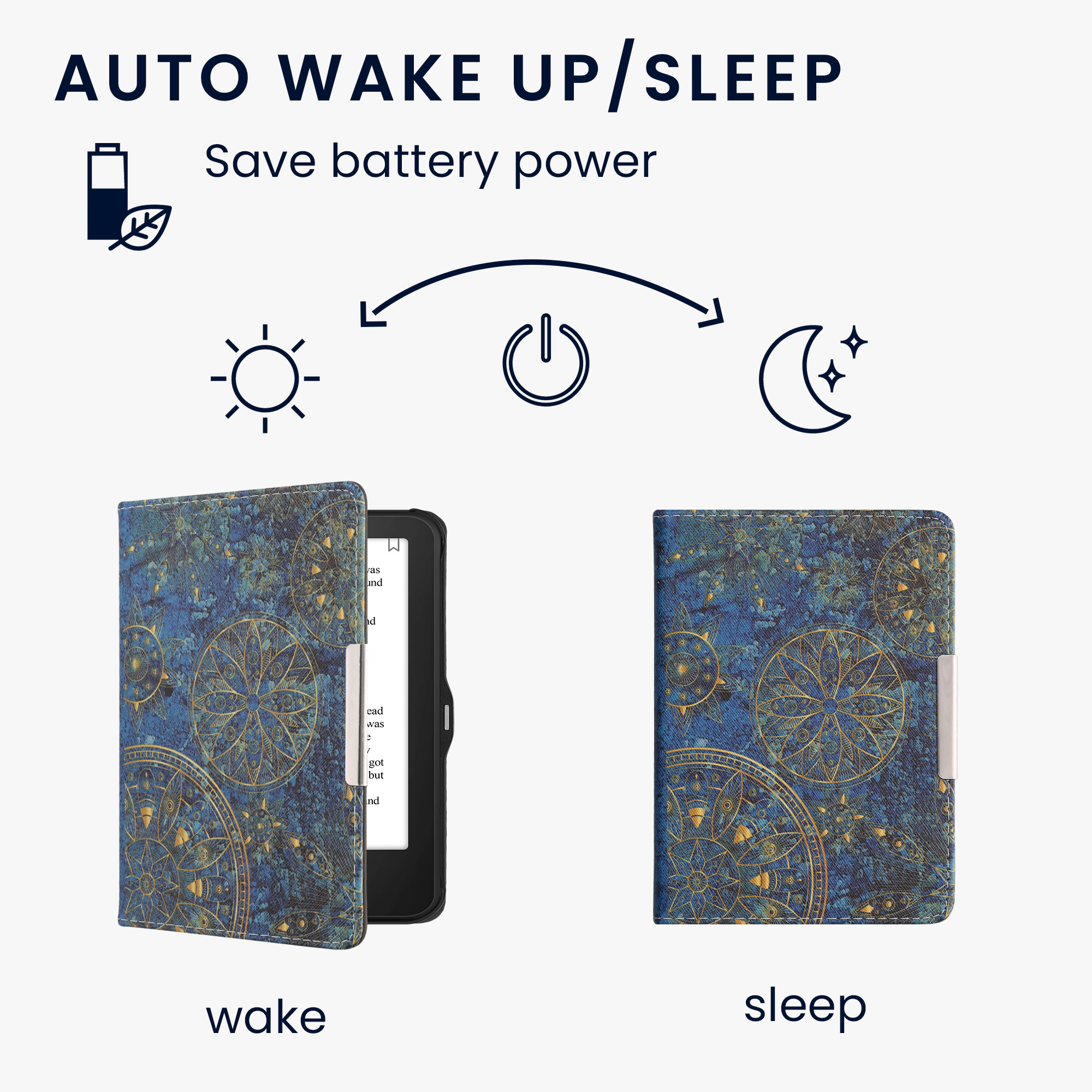 Pouzdro na čtečku kwmobile pro Tolino Vision 1 / 2 / 3 / 4 HD - motiv Golden Mandalas, žlutá / tmavě modrá