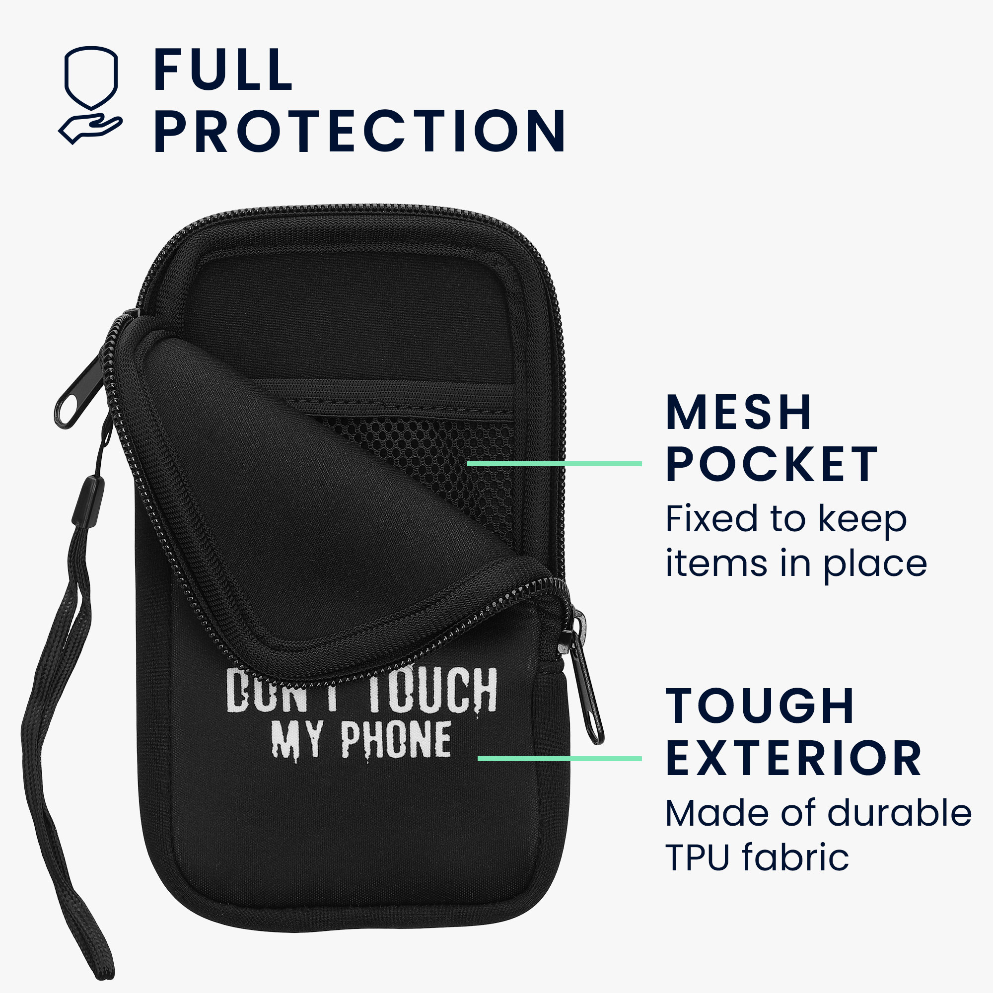kwmobile univerzální pouzdro na mobil L 6.5", neopren, Don't Touch My Phone bílá / černá