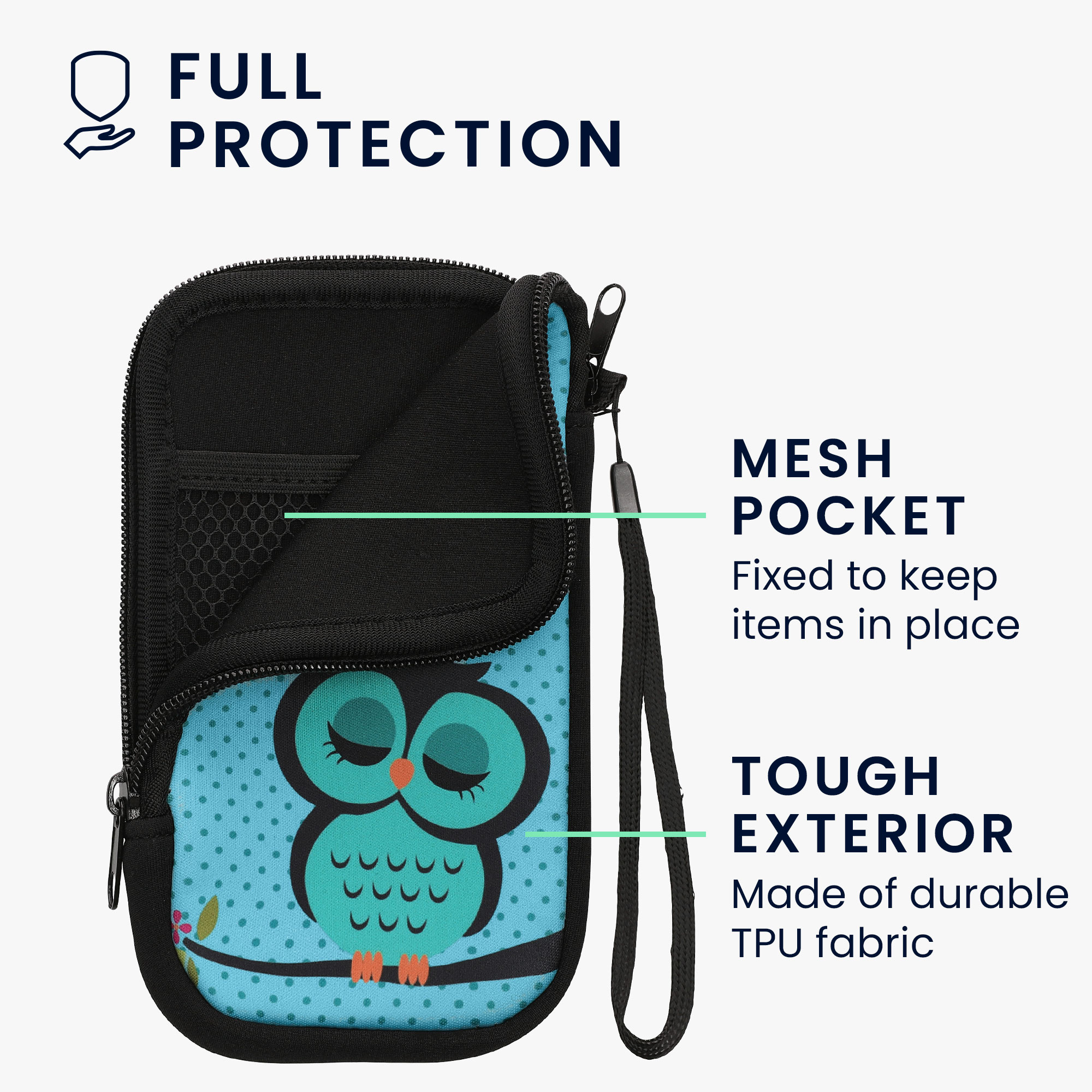 kwmobile univerzální pouzdro na mobil L 6.5", neopren, Sleeping Owl tyrkysová / hnědá / mint