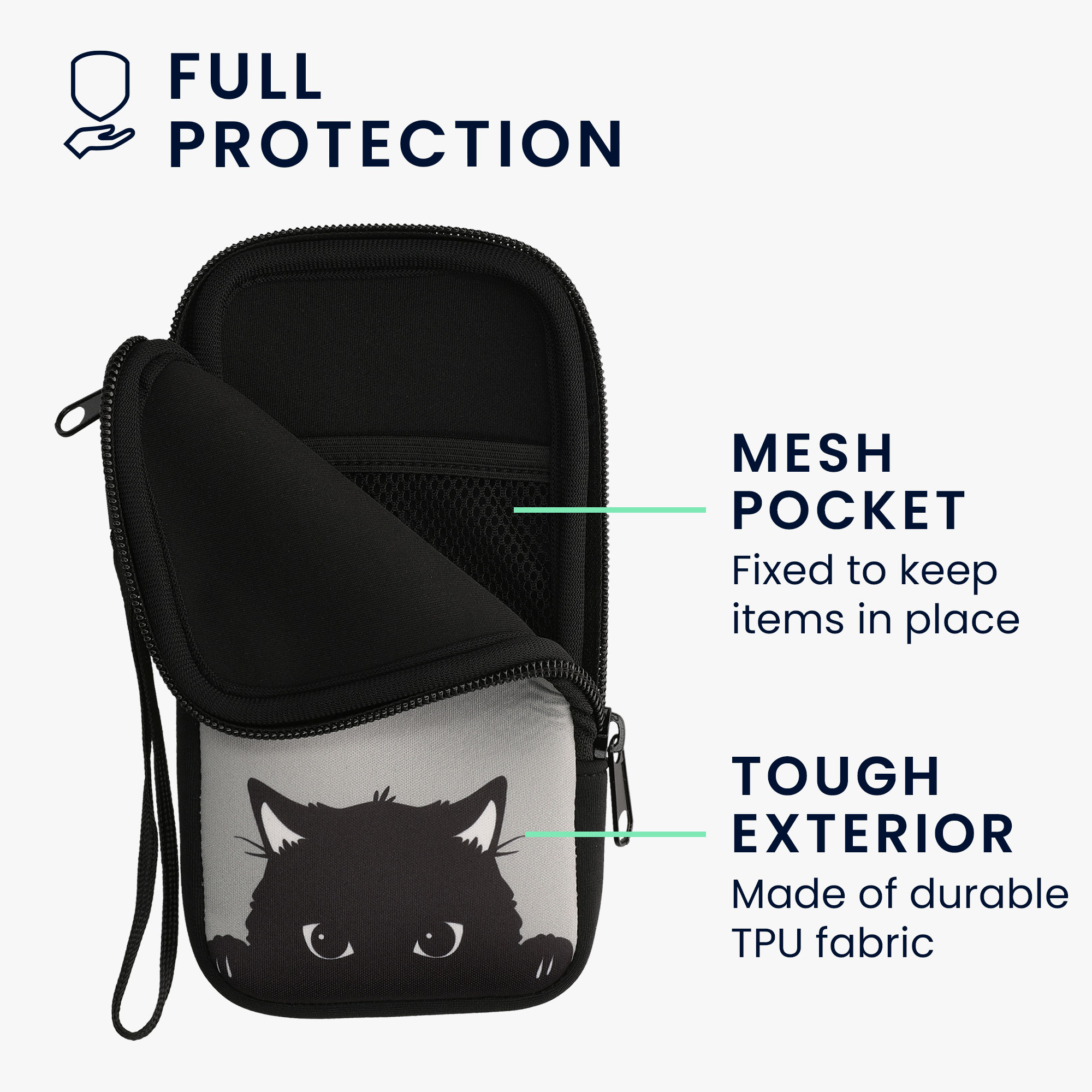 Univerzální pouzdro kwmobile na mobil XXL - 7" - motiv Curious Cat - šedá / černá